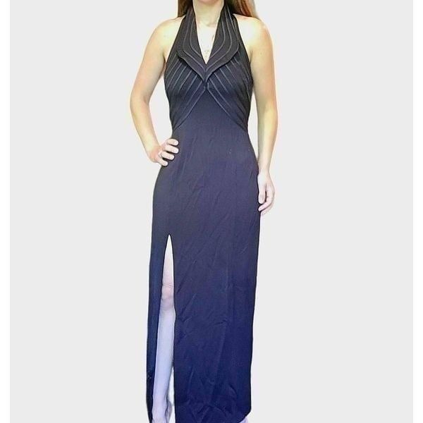 Vintage Tadashi Shoji Halter Gown Formal Evening Black Women's XS