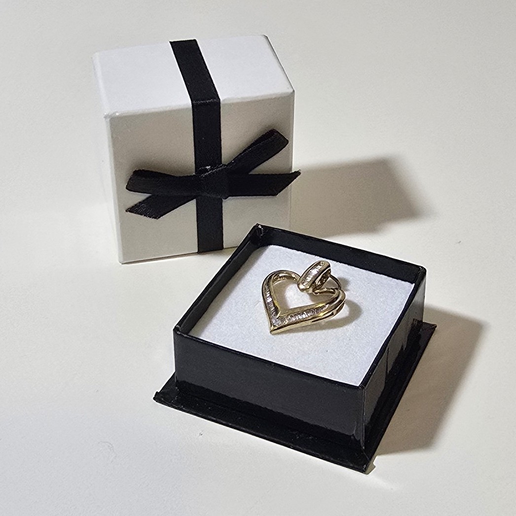 10k Yellow Gold Heart Pendant with Natural Baguette Diamonds