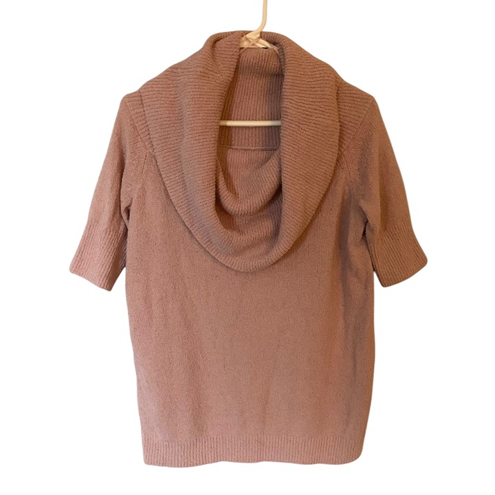 LOFT Solid Pink Short Sleeve Terry Knit Cowl Neck Pullover Sweater NWT Medium