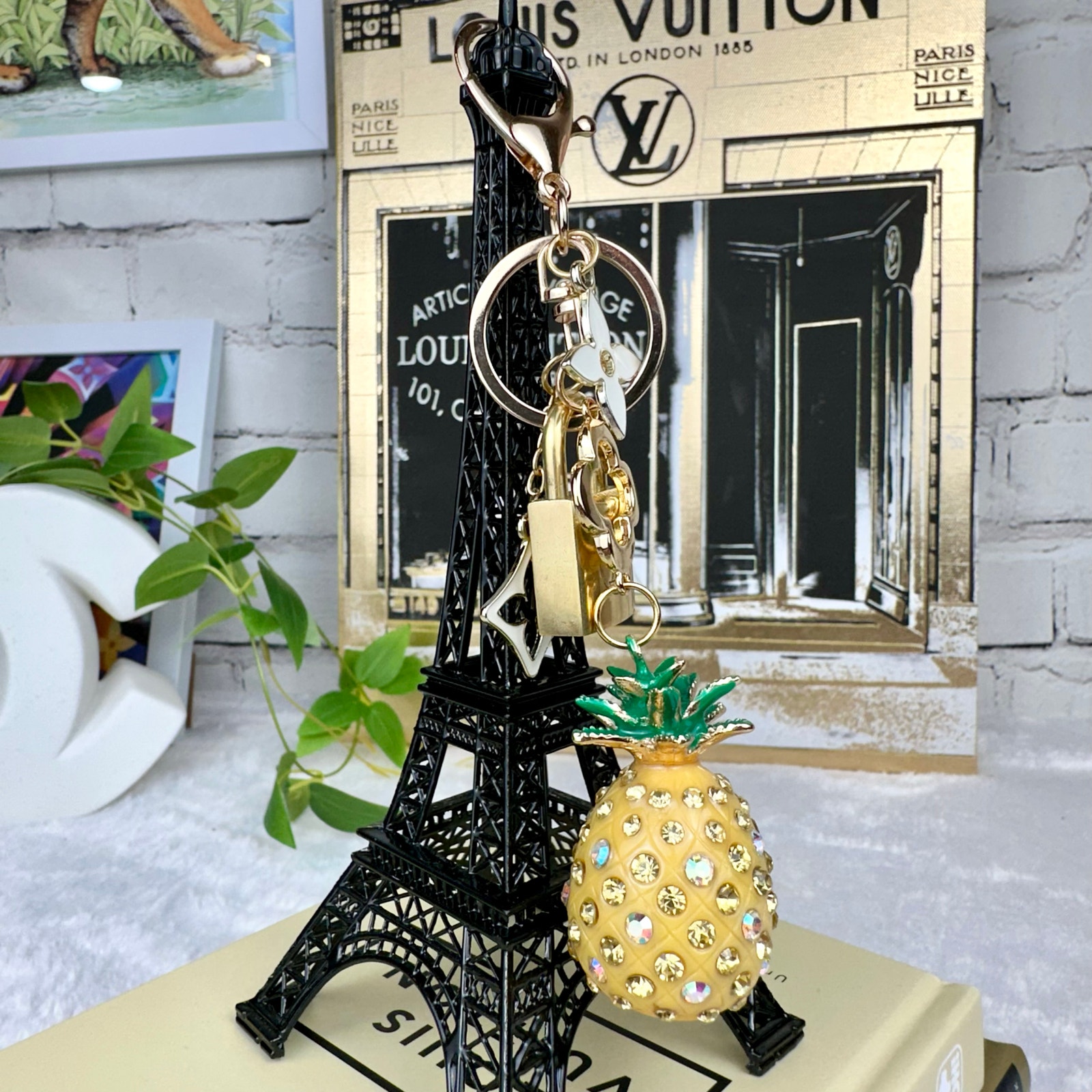 Louis Vuitton Vintage Lock #209 on a Pineapple keychain bag charm CUSTOM MADE