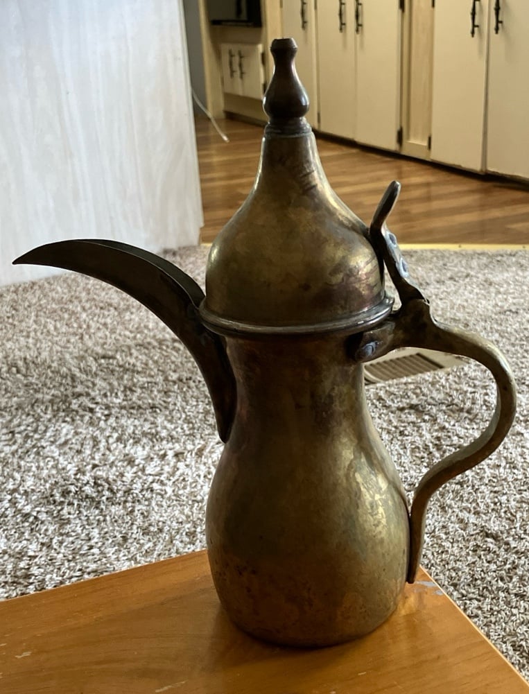 Arabic Coffee Dallah Pot Brass Symbol of Hospitality Signed Clean Rare Vintage