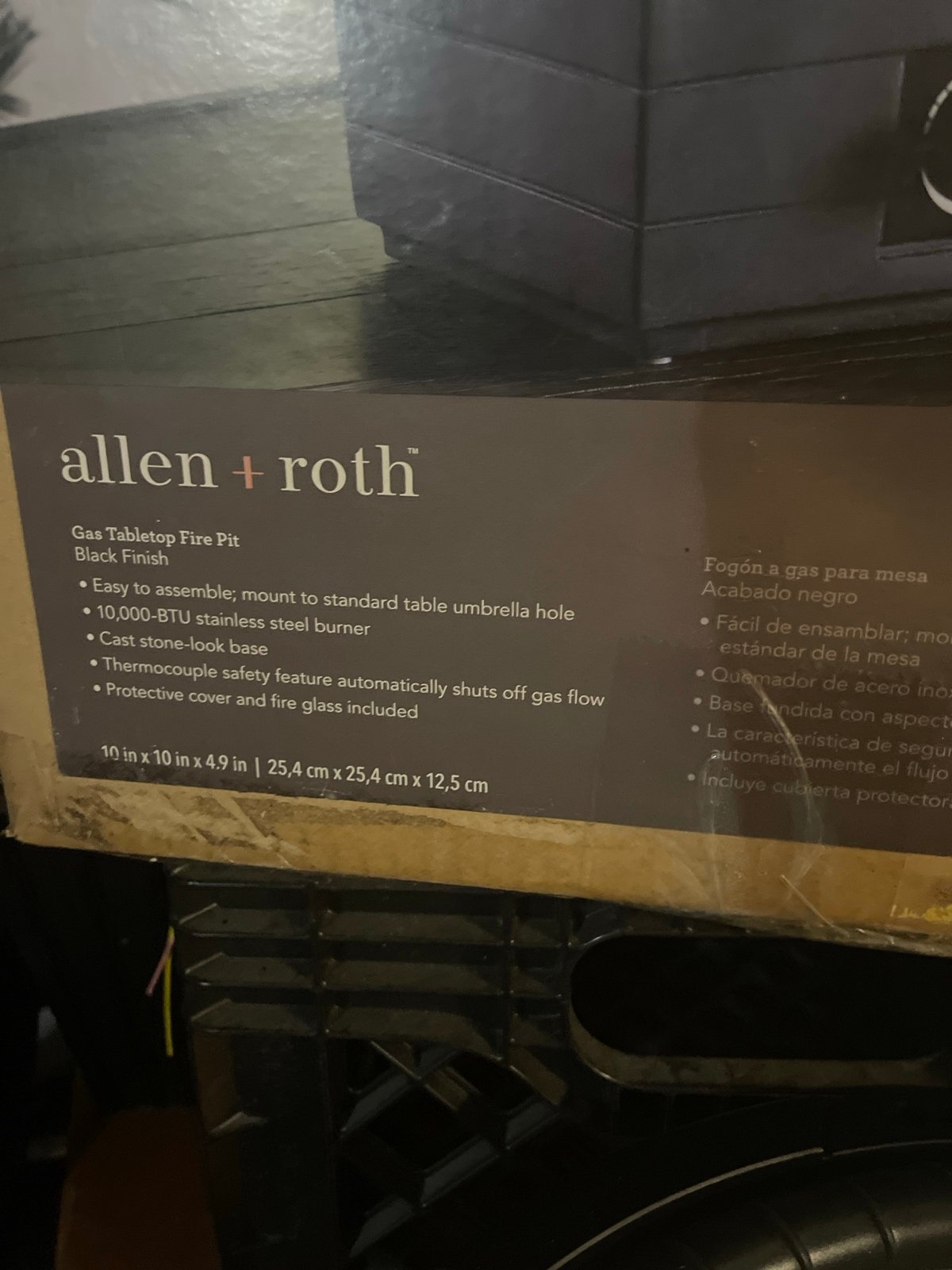 Allen Roth New in Box Gas Tabletop Fire Pit - detail