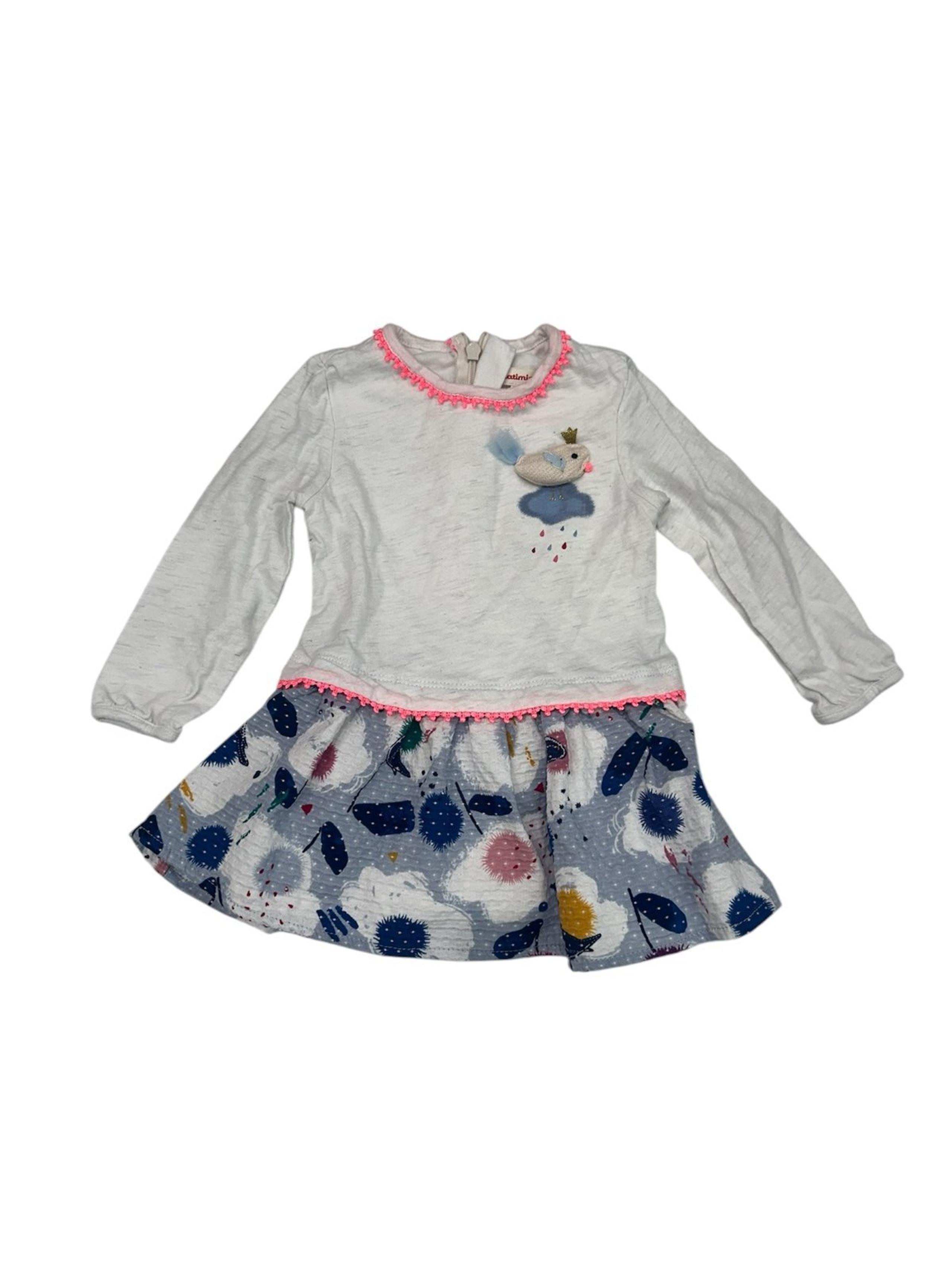 Catimini Baby Girl Dress Bird White Size 18 Month