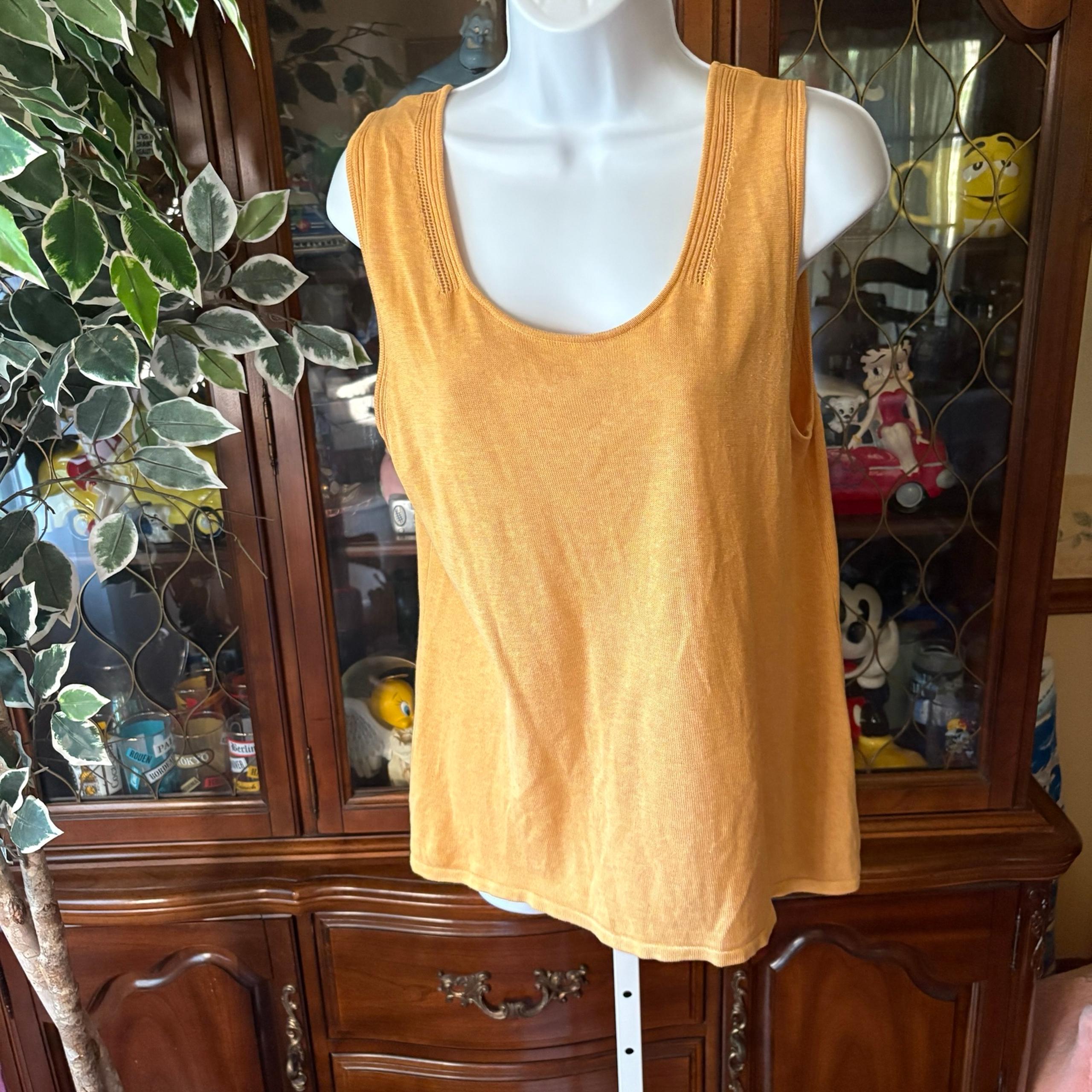 Coldwater Creek Silk Cotton Sleeveless Tank Top Yellow Scoop Neck Womens Size 1X