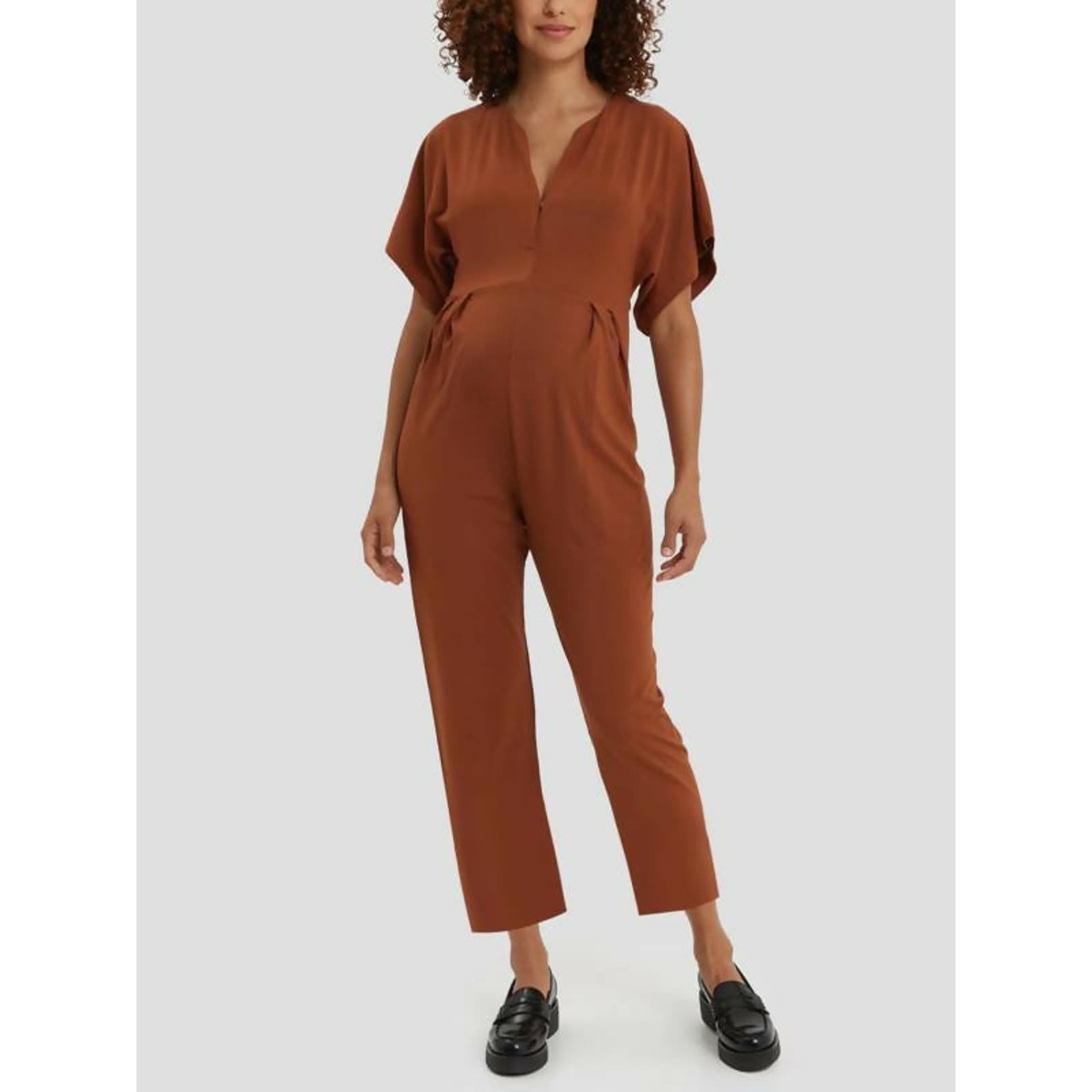 Nom Maternity Filipa Nursing Jumpsuit in Rust Brown - Medium