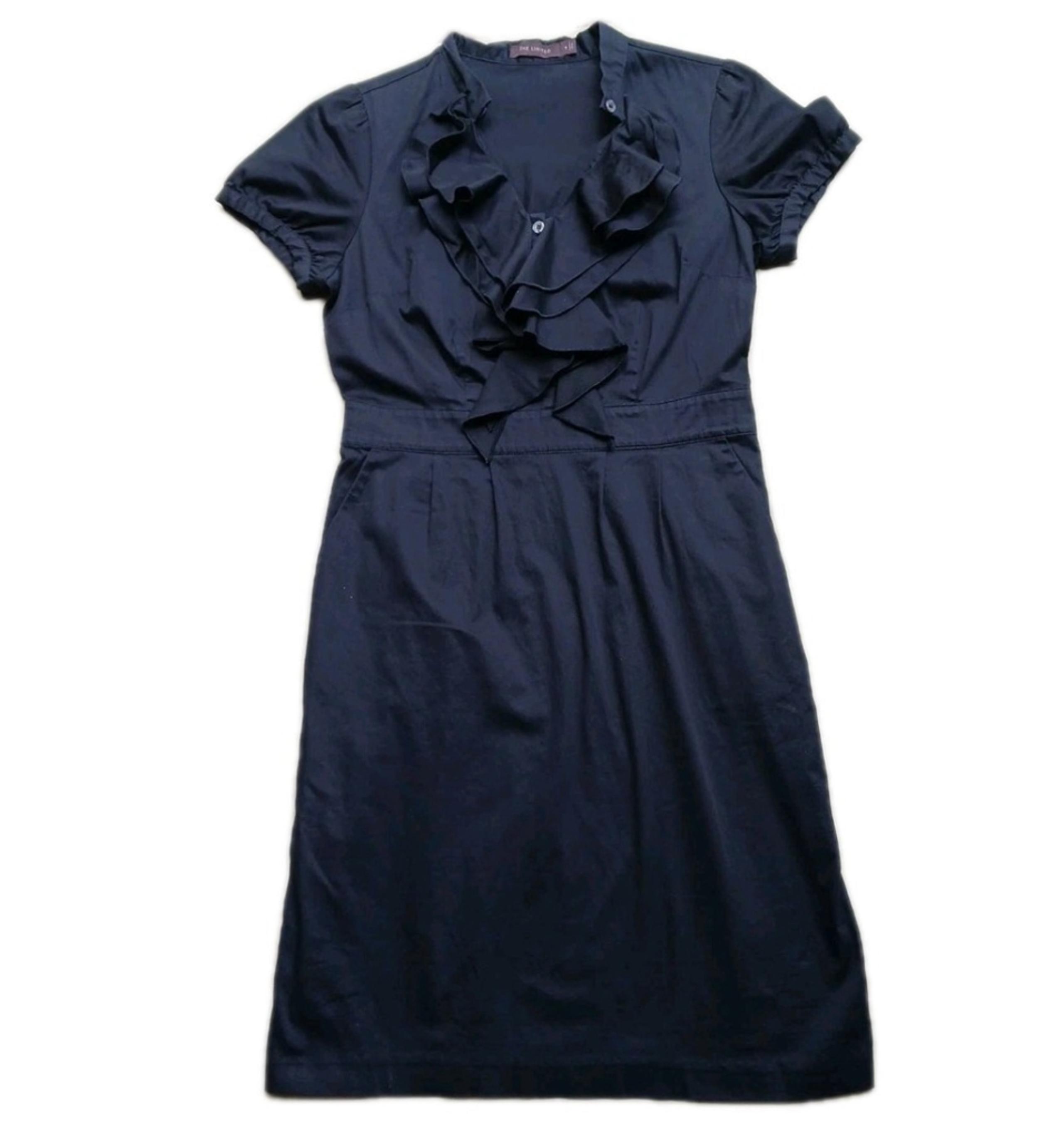 VTG The Limited Women's 6 Black Party Dress Ruffle Front MIDI Cotton Blend