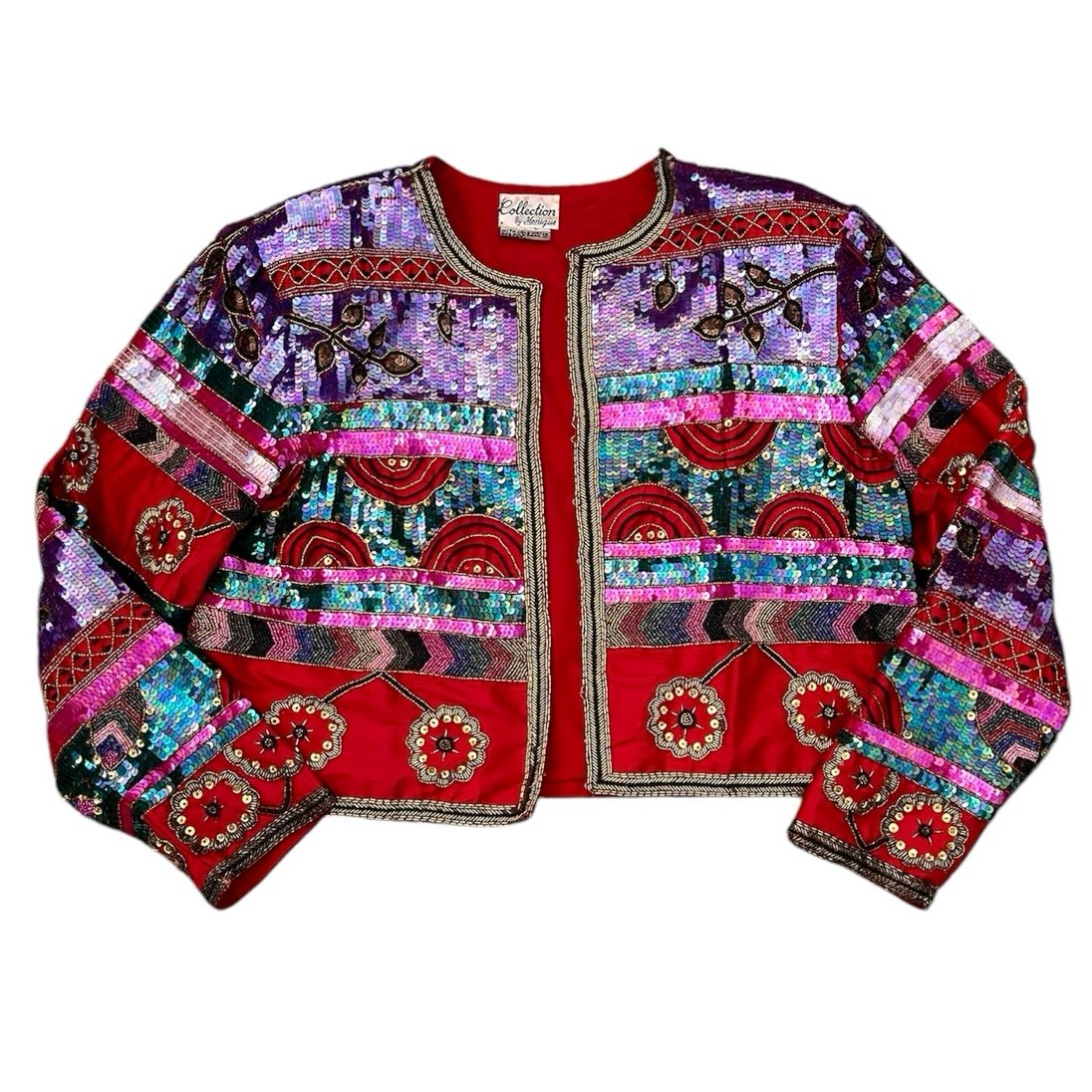 80’s Vintage Sequin Jacket Blazer Silk L Large XL