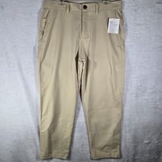 Lululemon Pants Mens 34x28 Beige Relaxed Tapered Soft Twill Trouser Logo NWT