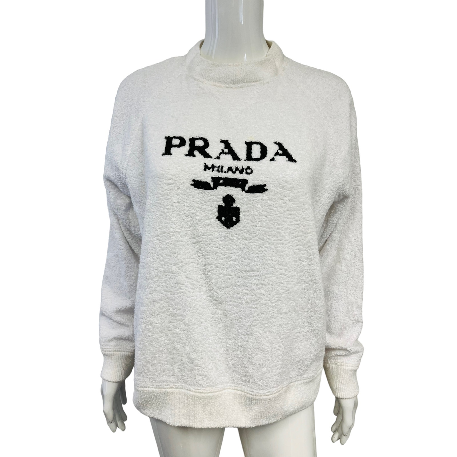 PRADA White Cotton Terry Material Logo Graphic Print Pullover Sweatshirt XS