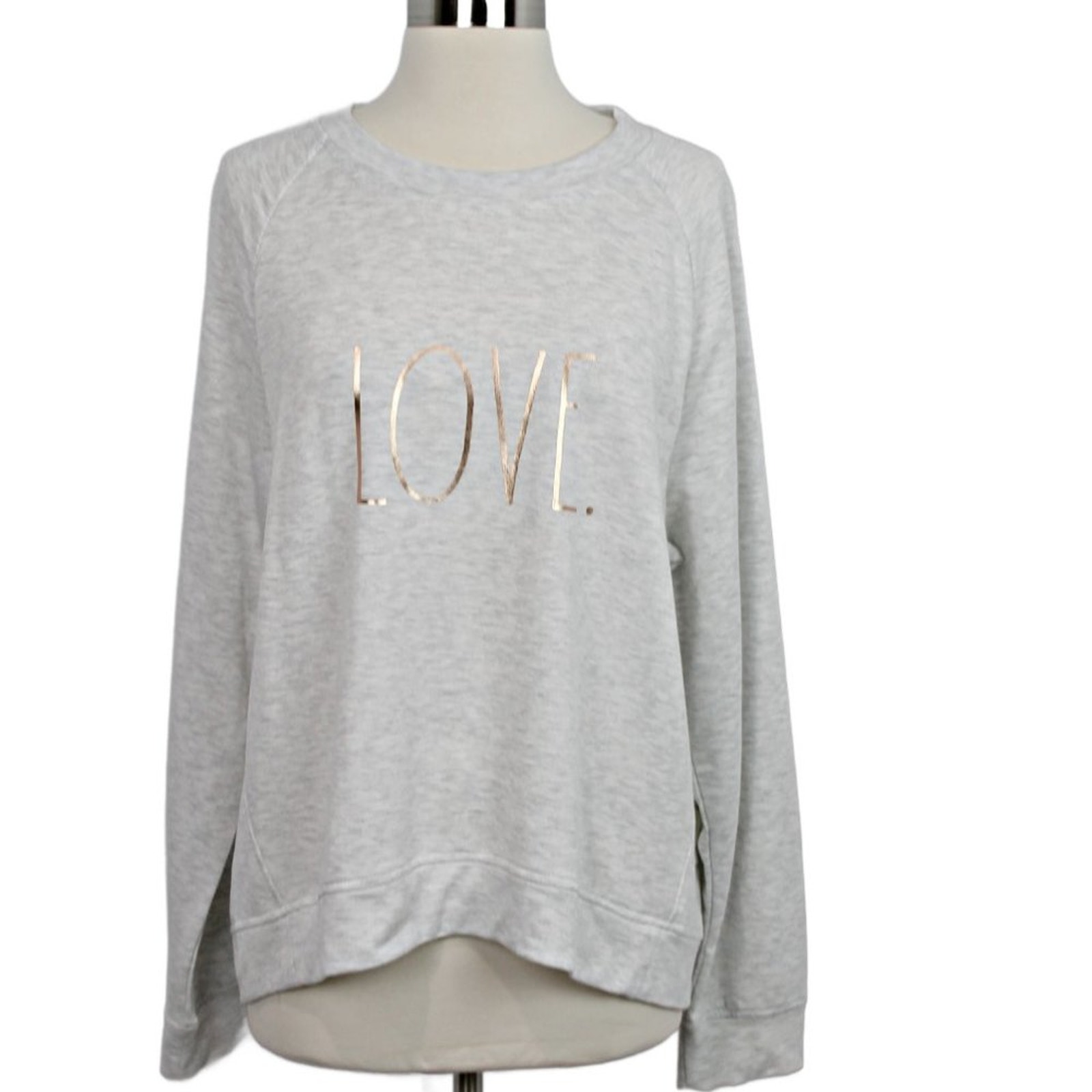 Rae Dunn Women's Long Sleeve Top LOVE Rose Gold Sweatshirt Lightweight Size L