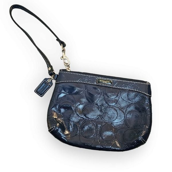Coach Patent Leather Signature C Navy Blue Wristlet