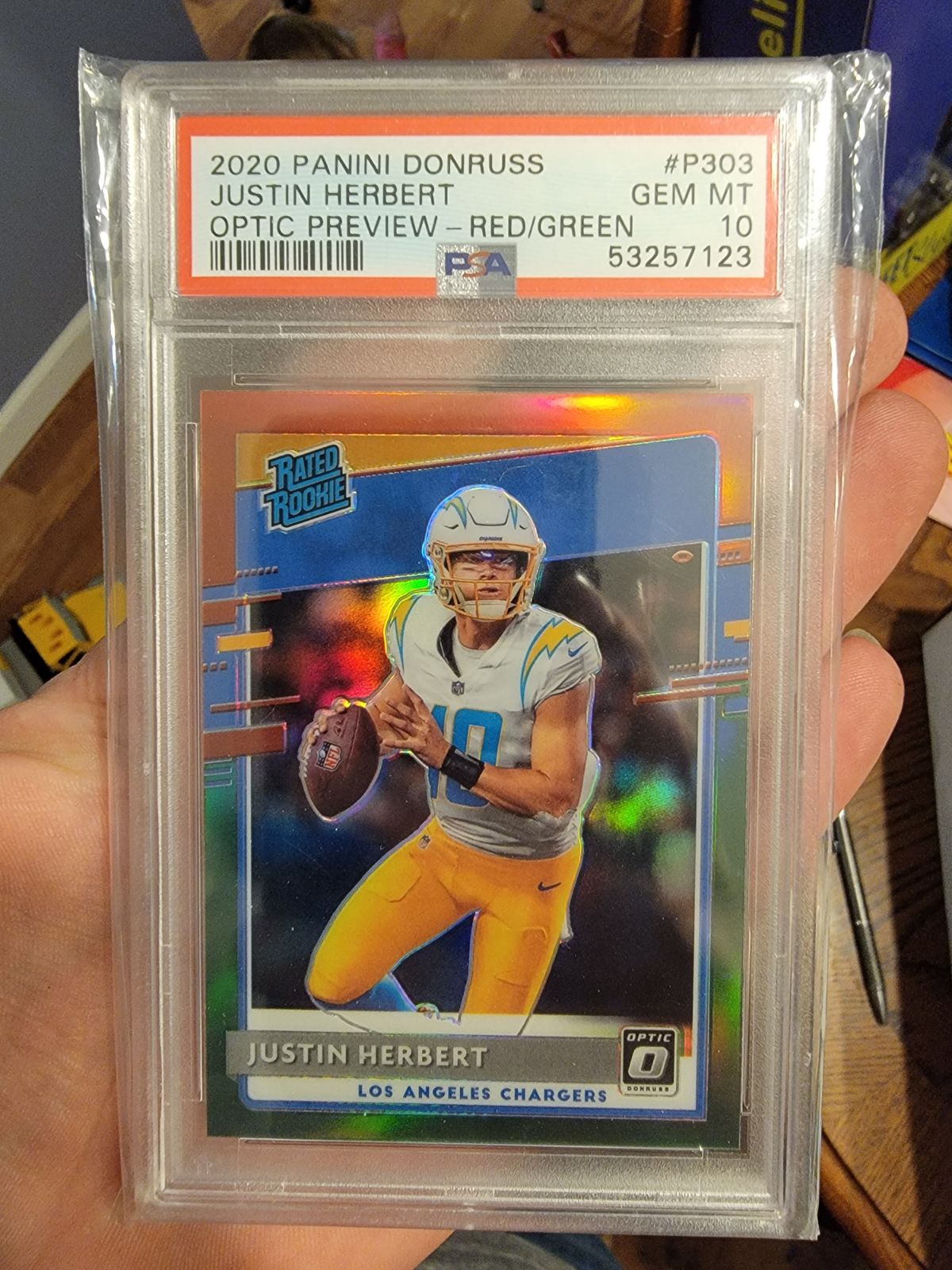 2020 Donruss Justin Herbert Optic Preview red/green PSA 10!!