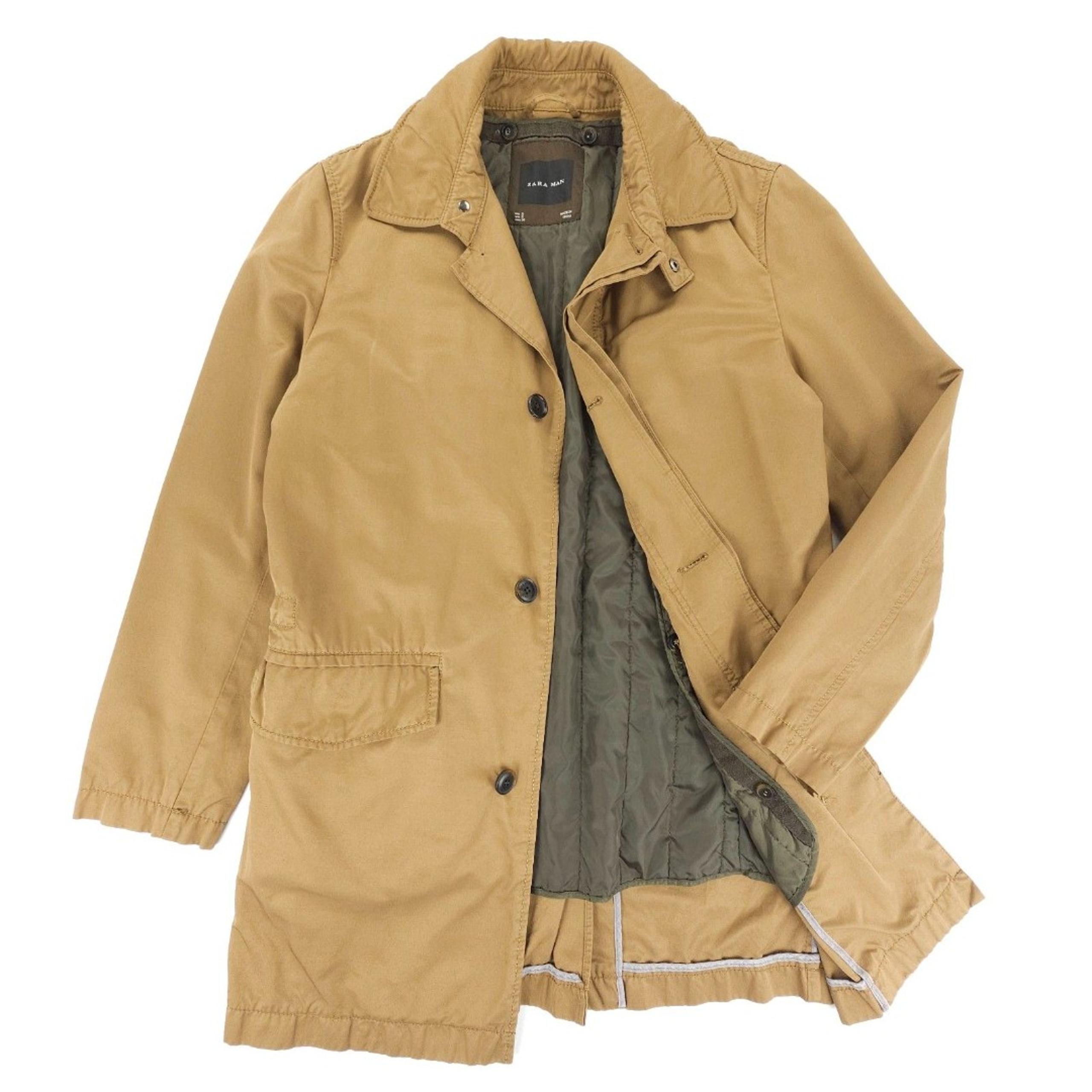 ZARA Man Chore Coat Military Jacket Short Trench Old Money Tailored Khaki