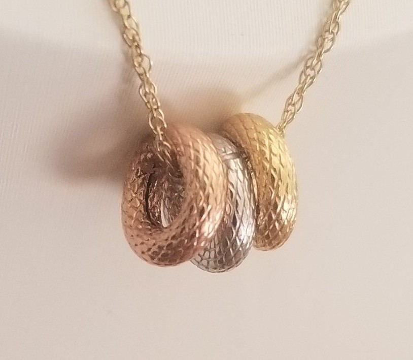 14K Gold Tri Charms Pendants Necklace