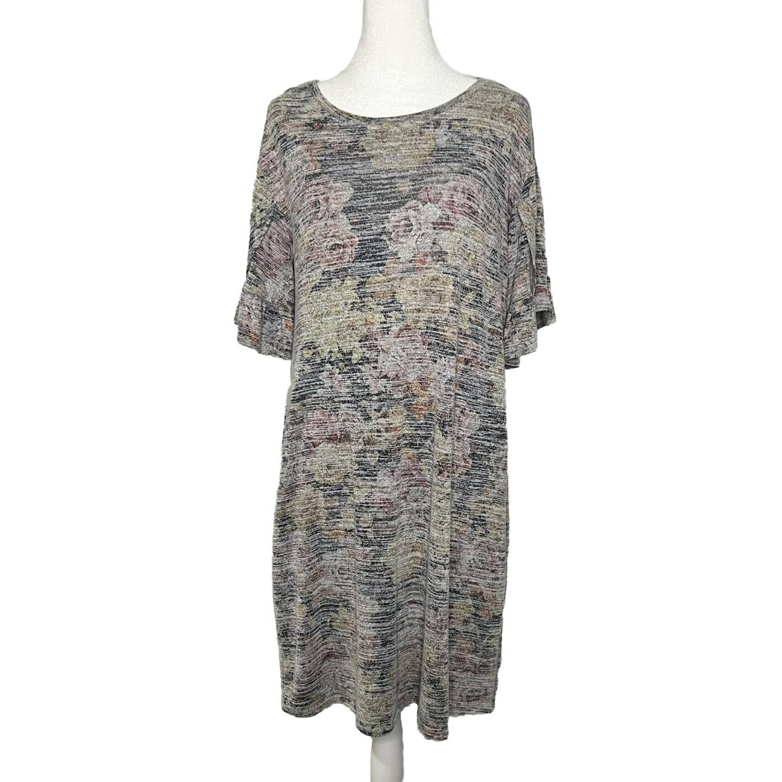 Cupio Rose Pattern Dress With Ruffle Sleeve Size Large