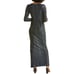 ML Monique Lhuillier Metallic Stripes Maxi Dress Long Sleeves Black Multi Size 2