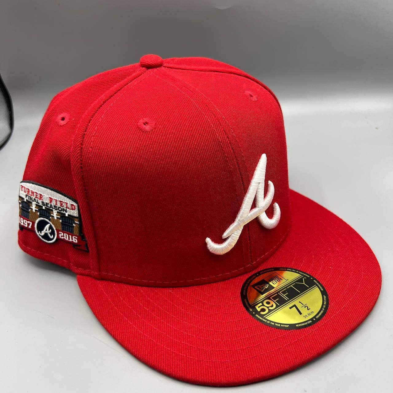 Atlanta Braves Hat Men 7 1/2 Red Gray 59Fifty New Era MLB Fitted Cap New