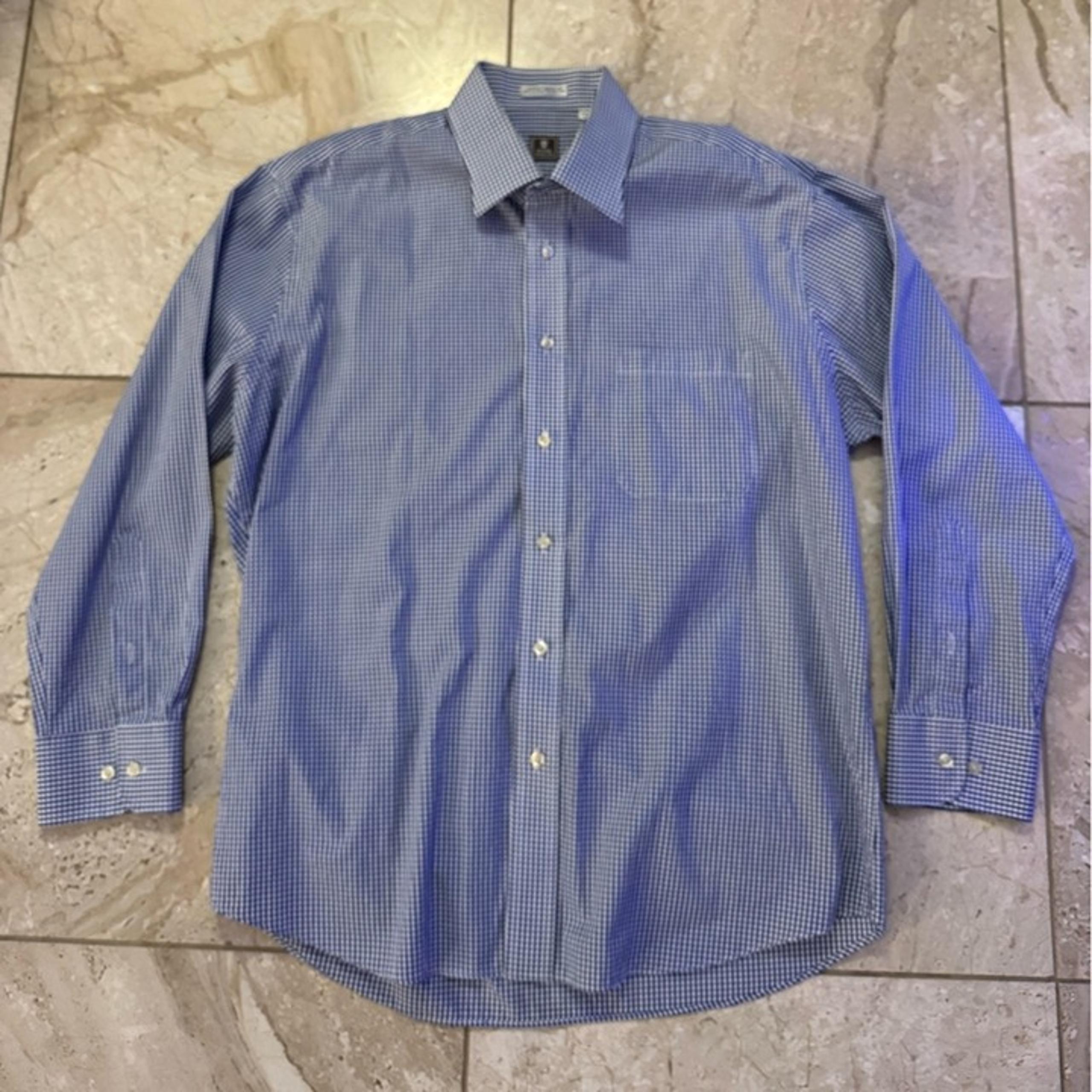Peter Millar 16.5 R men's blue check 100% cotton dress shirt