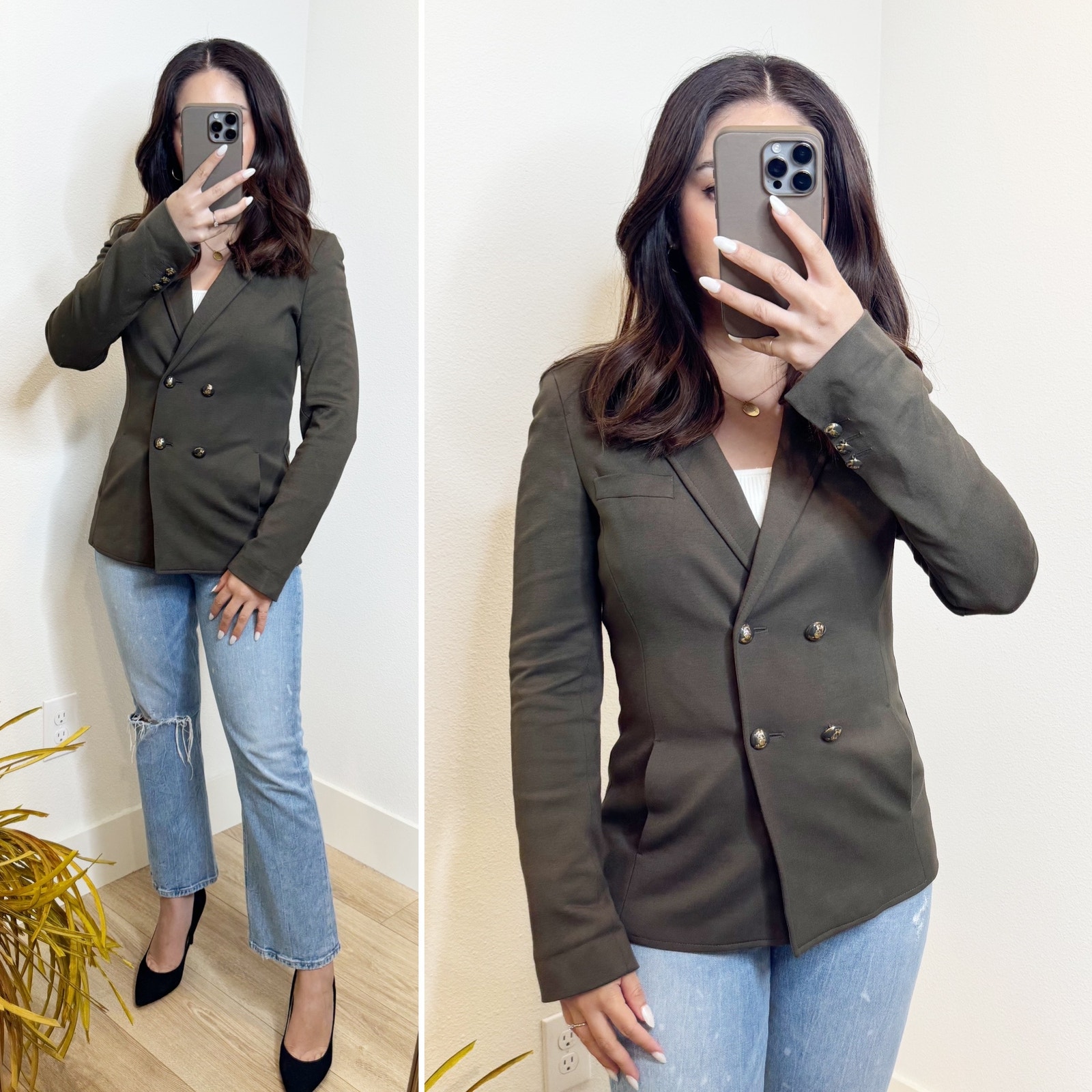 Massimo Dutti Green Knit Fitted Double Breasted Stretchy Blazer EU 38