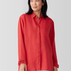 Eileen Fisher Flame Organic Handkerchief Linen Classic Collar Shirt Blouse sz M