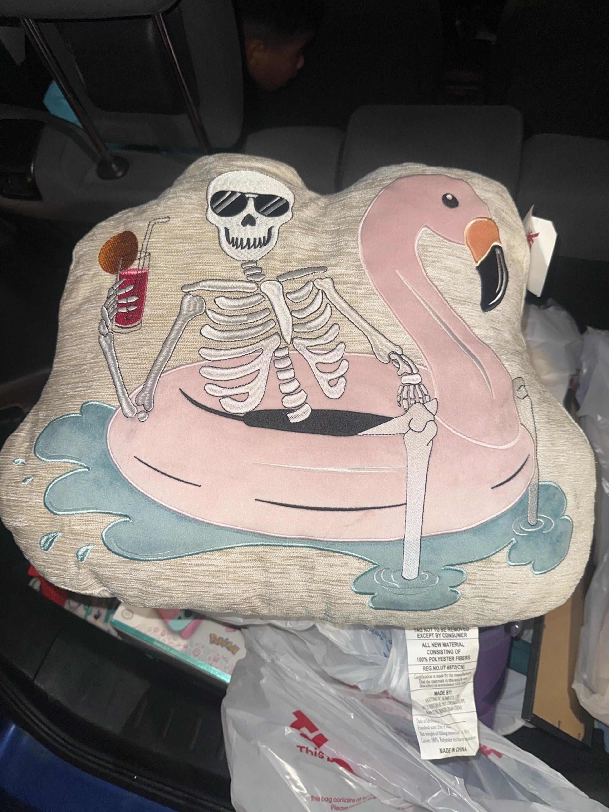 Isaac Mizrahi Skeleton Flamingo Pool Float SUMMERWEEN  Halloween Pillow