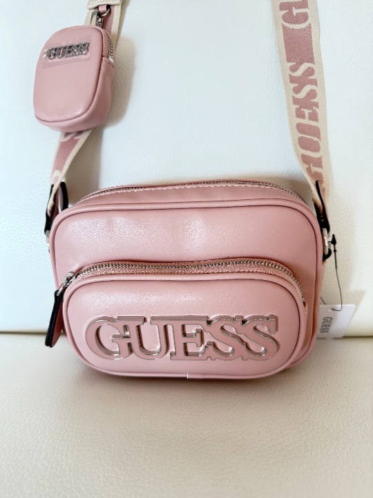 NWT GUESS DELORA QUILTED CROSSBODY BAG SHOULDER PURSE PRIMROSE PINK W BOW CHARM