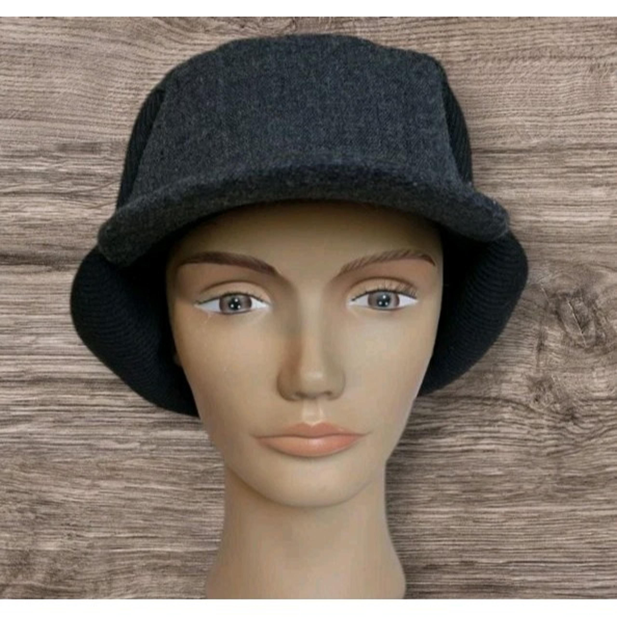 Dockers Trapper Hat Ear Flaps Mens Wool Blend Quilted Bomber Sz S / M Gray Black