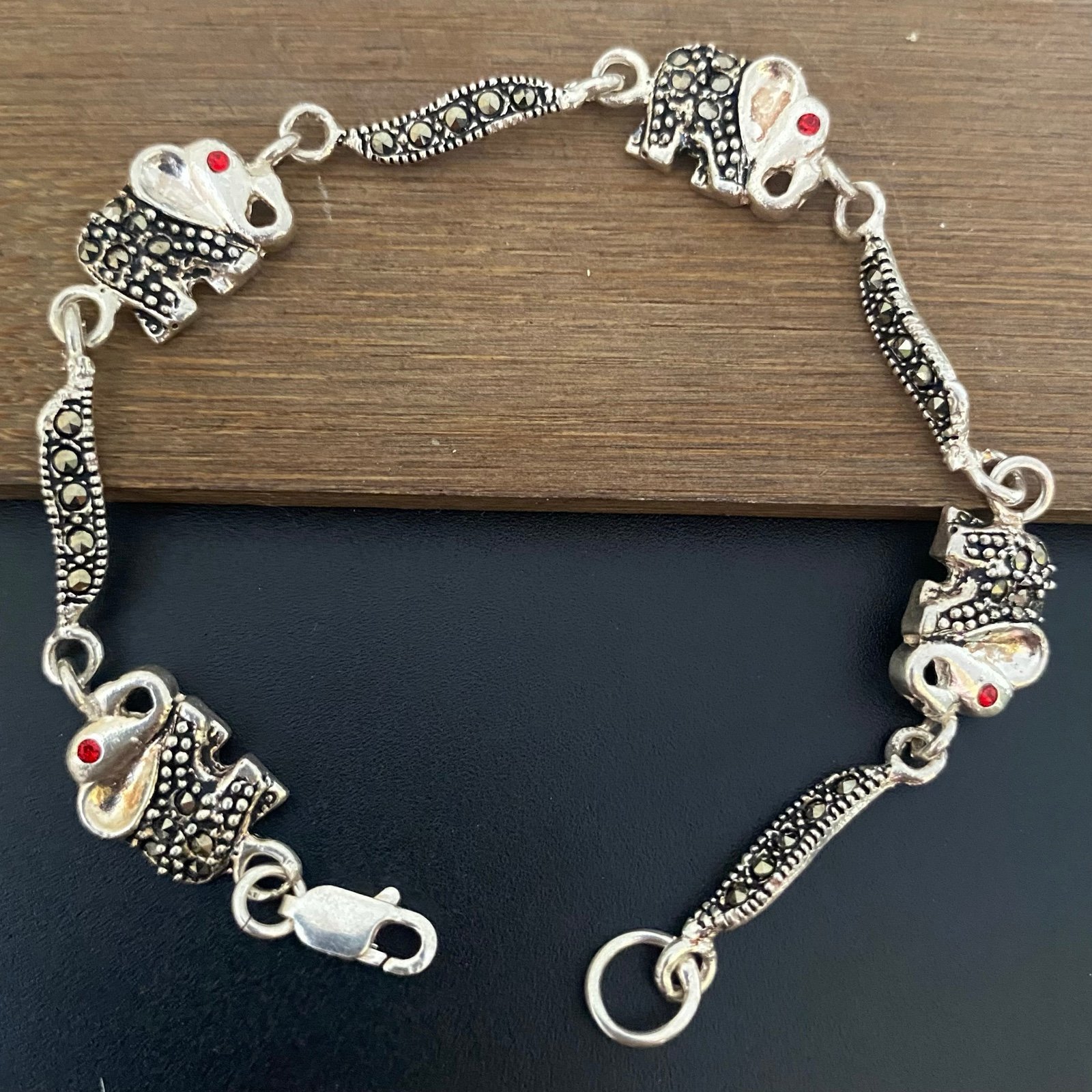 Elephant Bracelet Marcasite Sterling Silver 925 Stamped Luck
