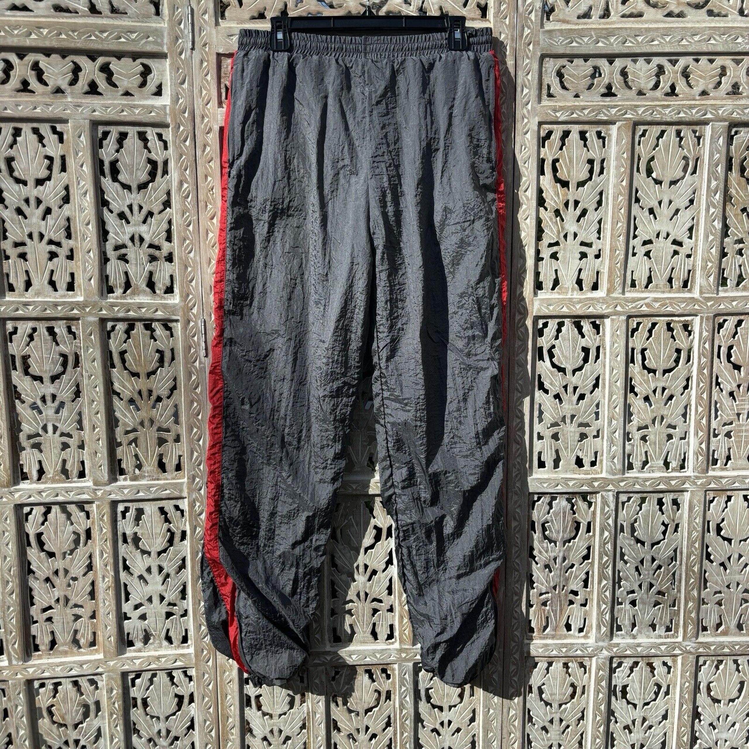 VTG Givenchy Track Pants Mens MED Gray & Red Active Nylon Lined Windbreaker 90s