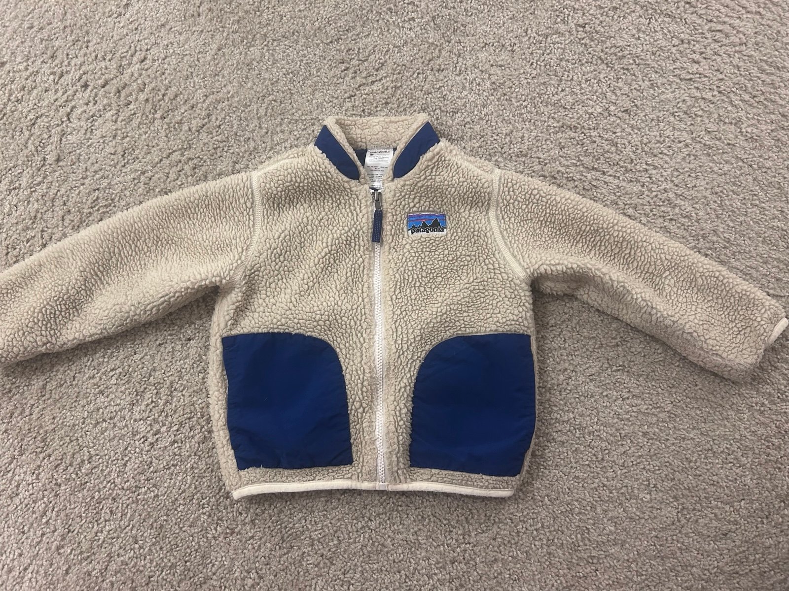 Patagonia vintage y2k oatmeal and blue retro pile zip fleece baby 5t