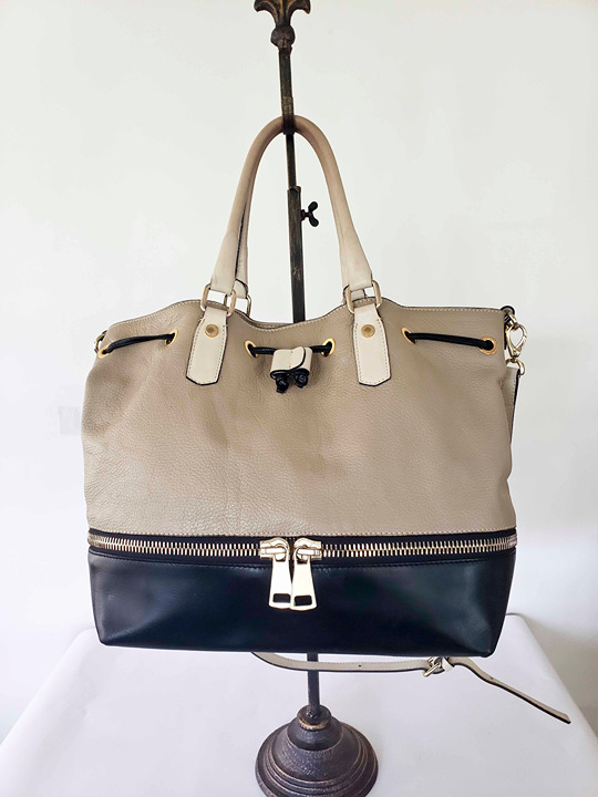 A. Bellucci Tan and Black Leather Tote Bag Large