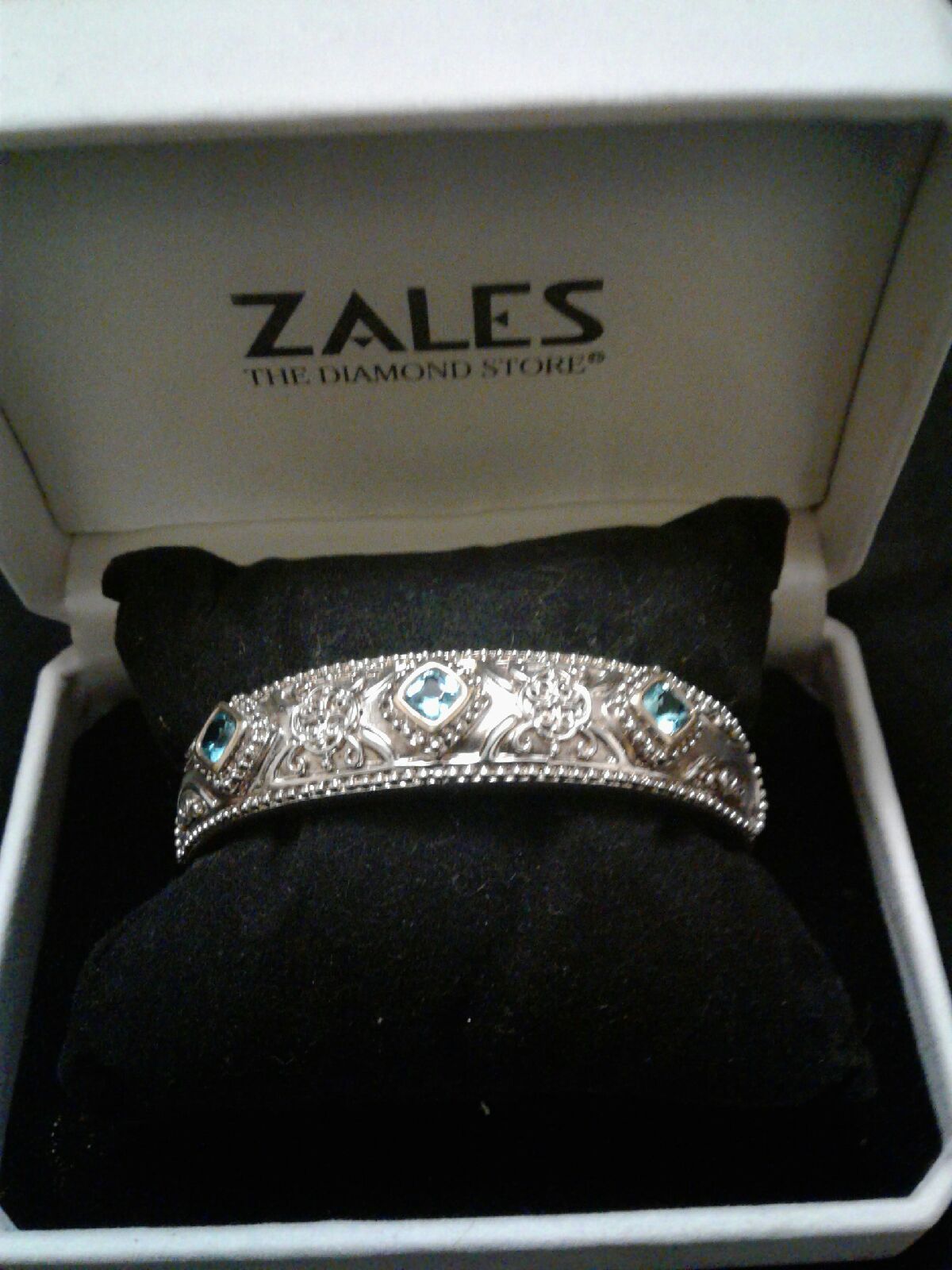 925/14kt Aquamarine Filigree Bangle ...