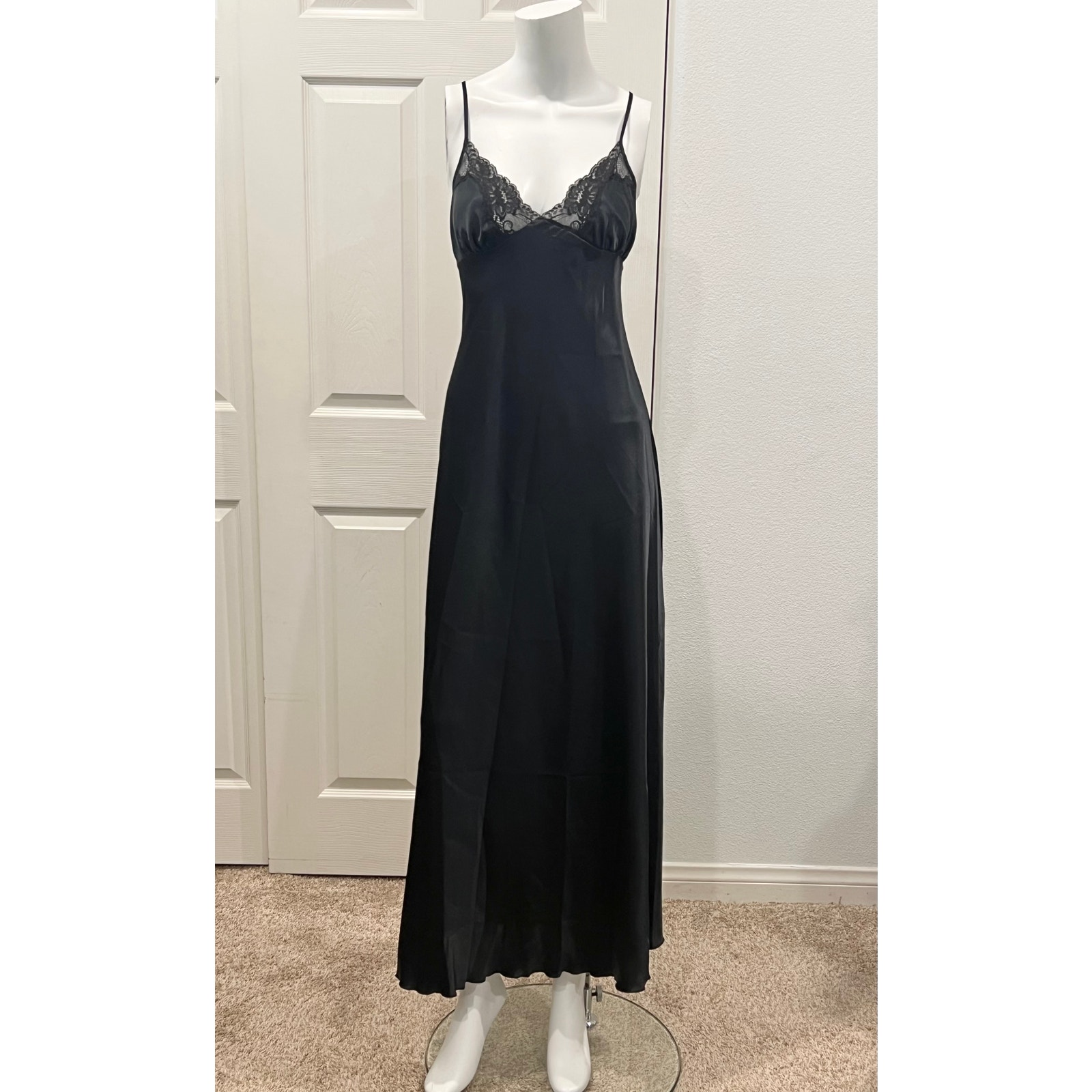 Vintage 1990's Shirley of Hollywood Lace Up back Black Slip Dress Size M