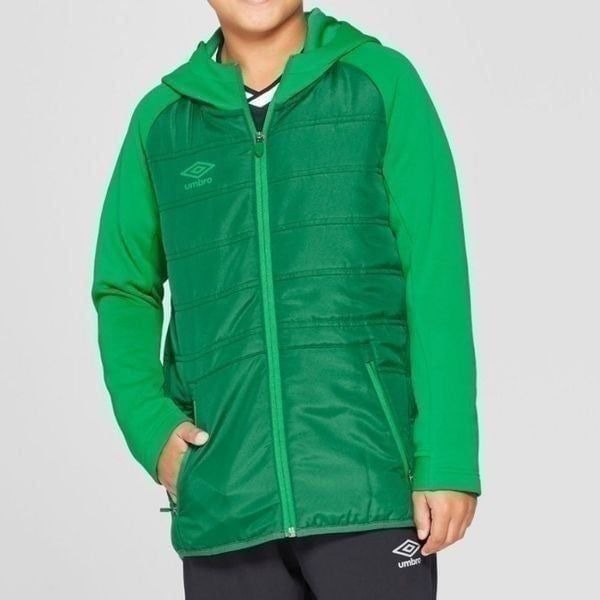 Boys Umbro Insulated Fill Zip Fleece Jacket With Hood Green Size S/M