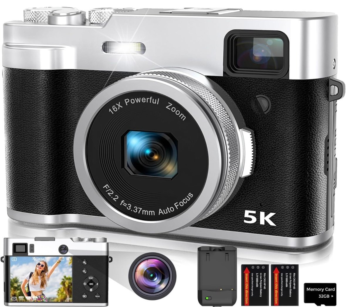 5K Digital Camera for Photography with Front and Rear Lens