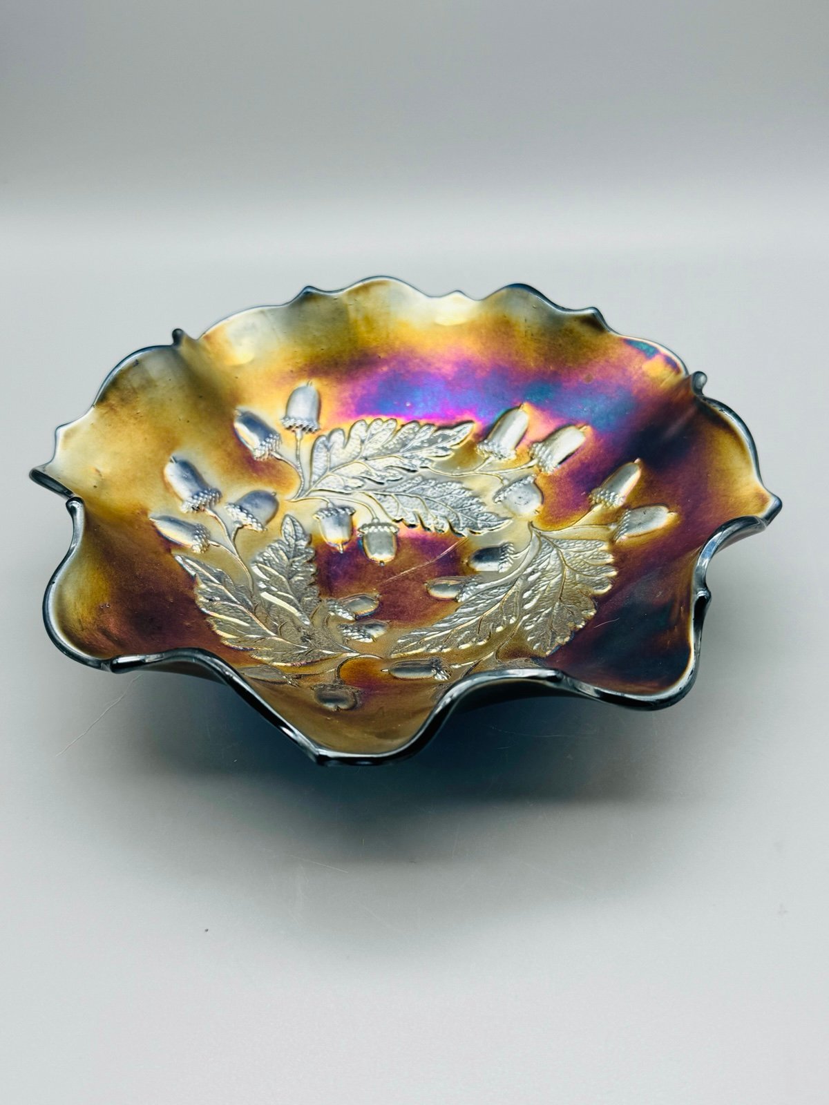 Carnival Scarce 1910 Fenton Electrolyte Iridescent Cobalt Blue Carnival Glass B