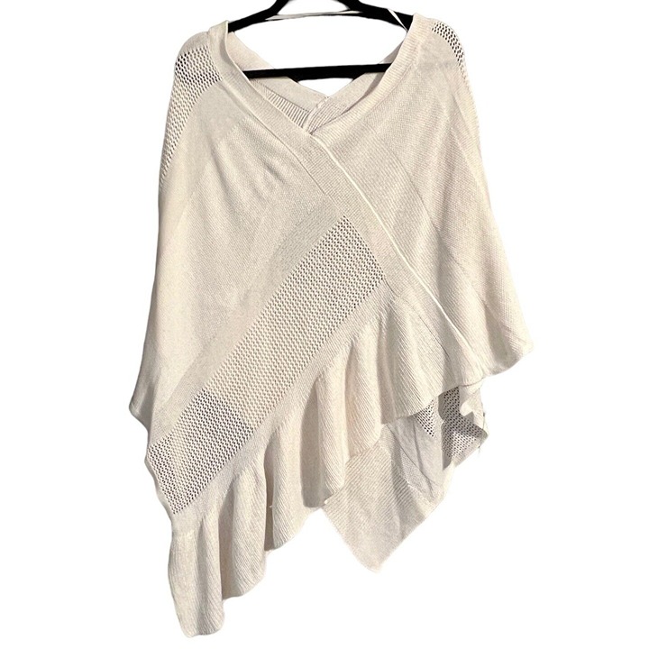 Anthropologie Padma Knit Poncho Sz 1X Cream Ivory Asymmetric V Neck NWT