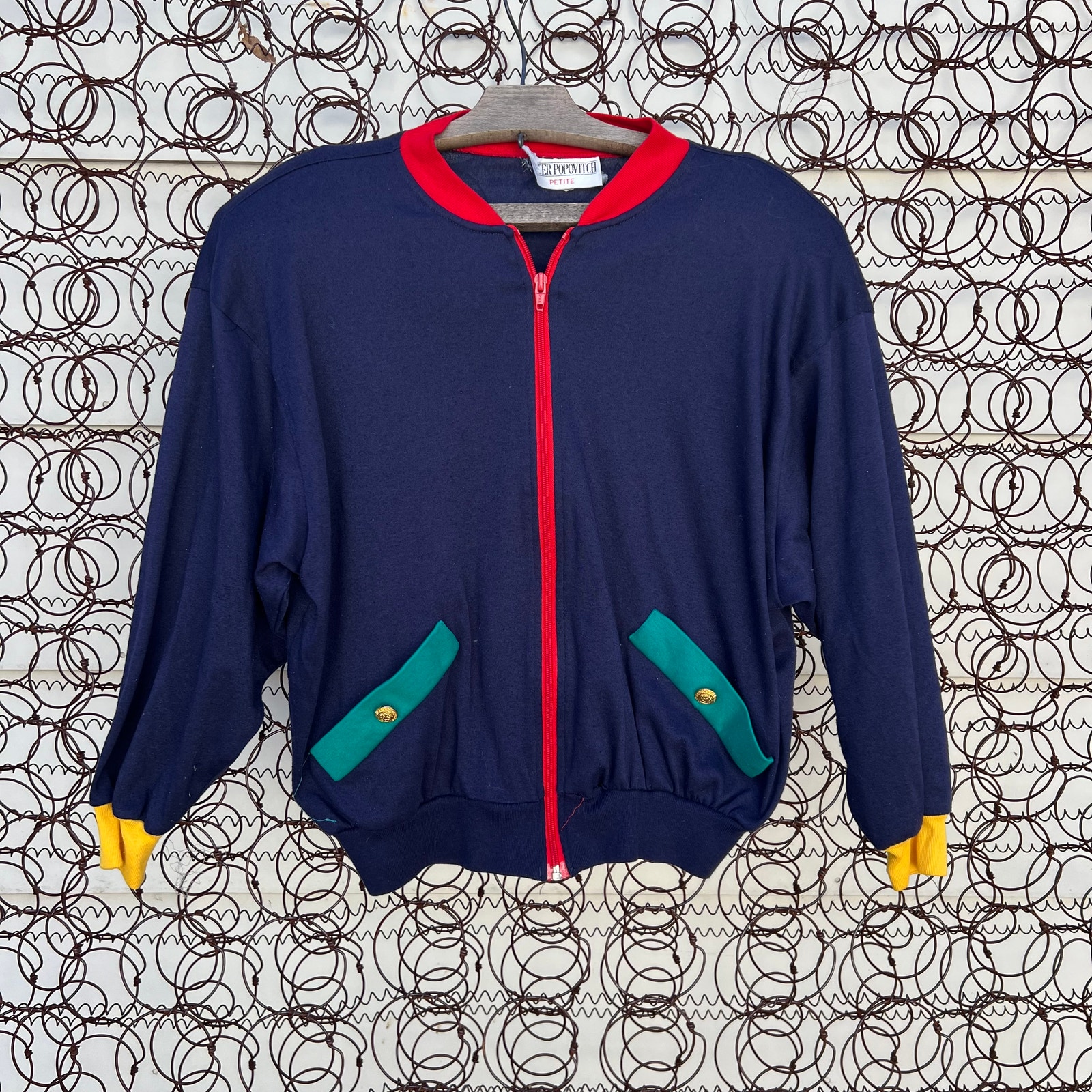 Vintage 90s Peter Popovitch Petite cardigan sweatshirt primary color LARGE?