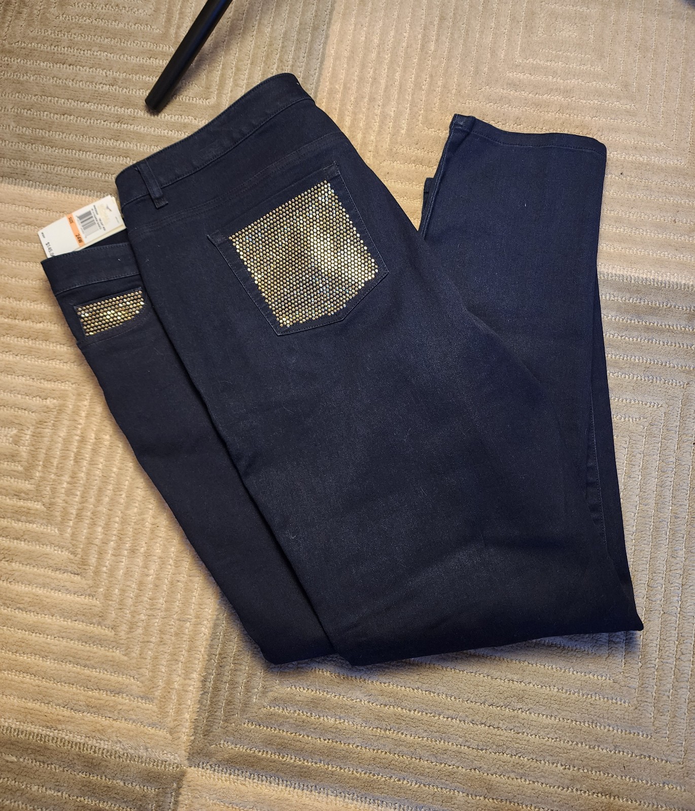NEW Michael Michael Kors 5 Pocket Straight Leg Gold Studded Stretch Jean SZ 24W
