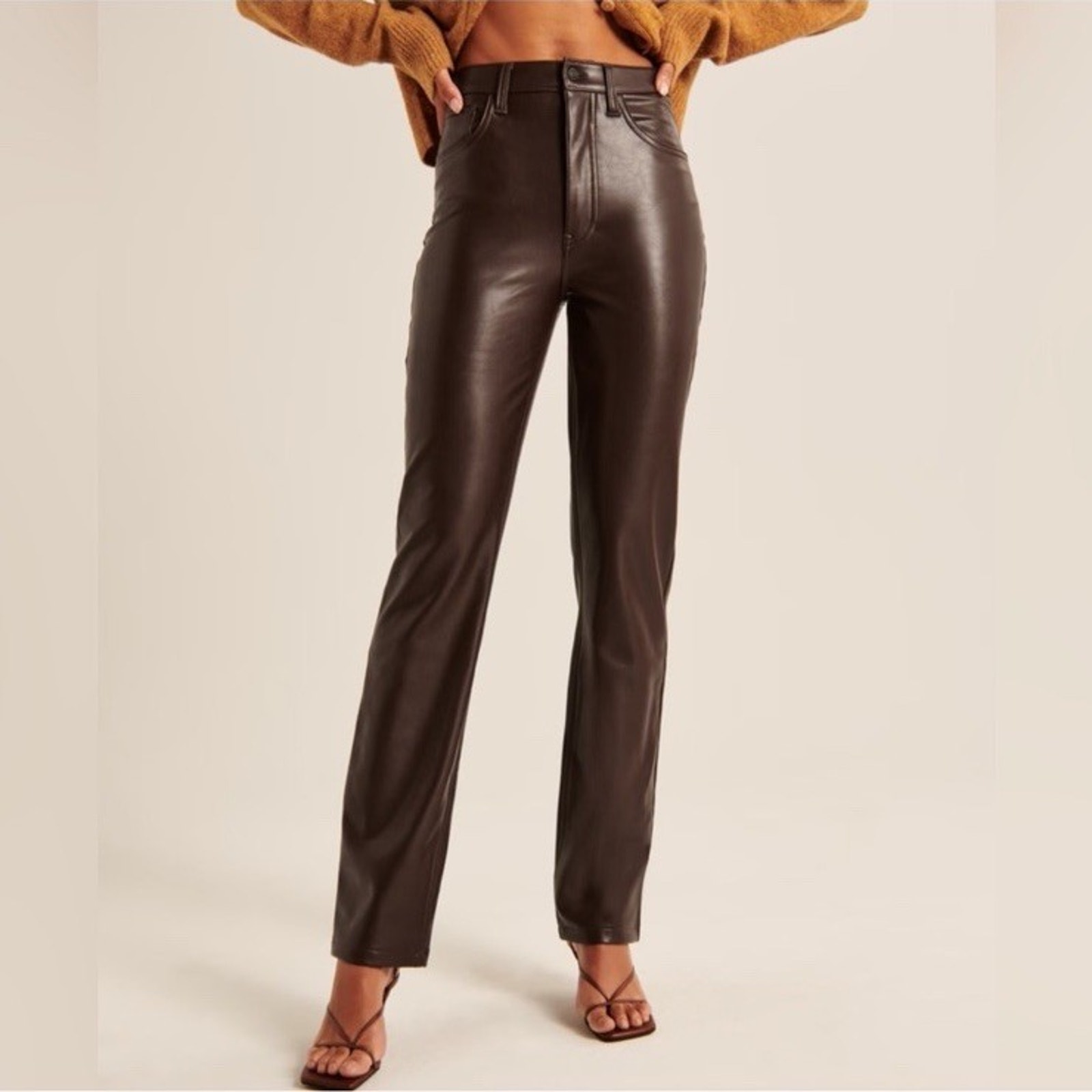 Abercrombie & Fitch The ‘90s Straight High Rise Brown Faux Leather Pants Size 6S