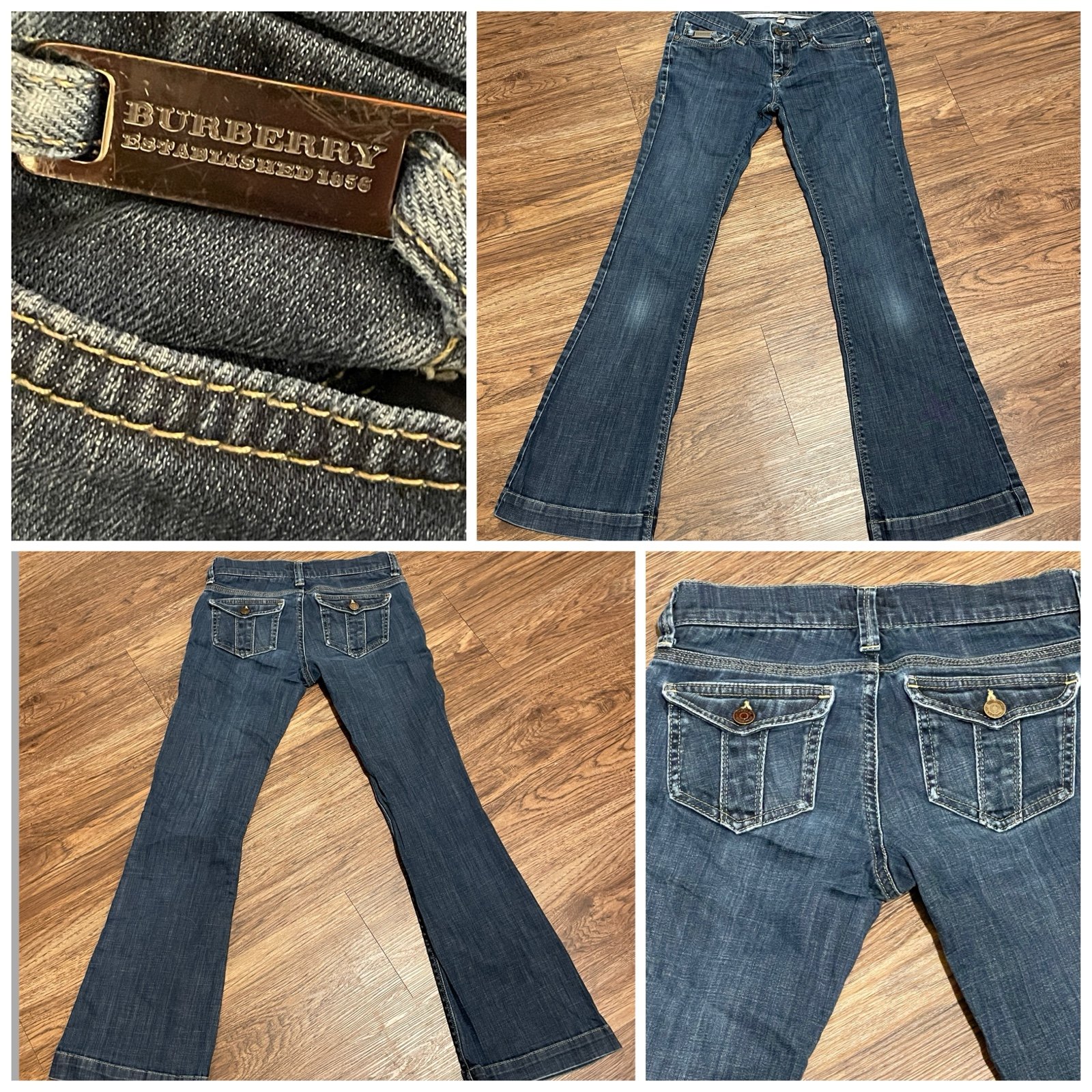 Vintage Burberry Women's Lowrise Flare Jeans Blue Size 27