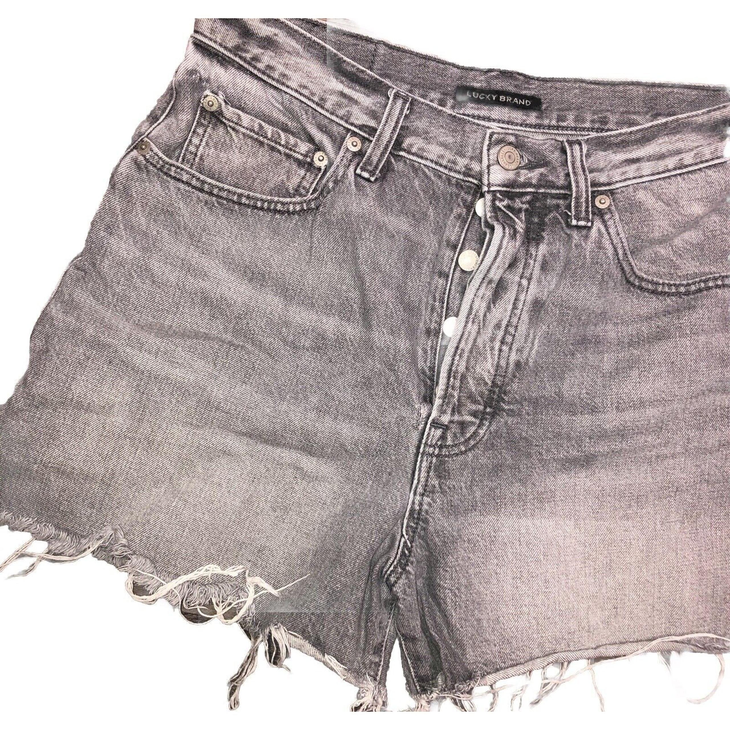 Lucky Brand Women's High Rise Traveler Short 10/30 Gray Cutoff Frayed Button Fly