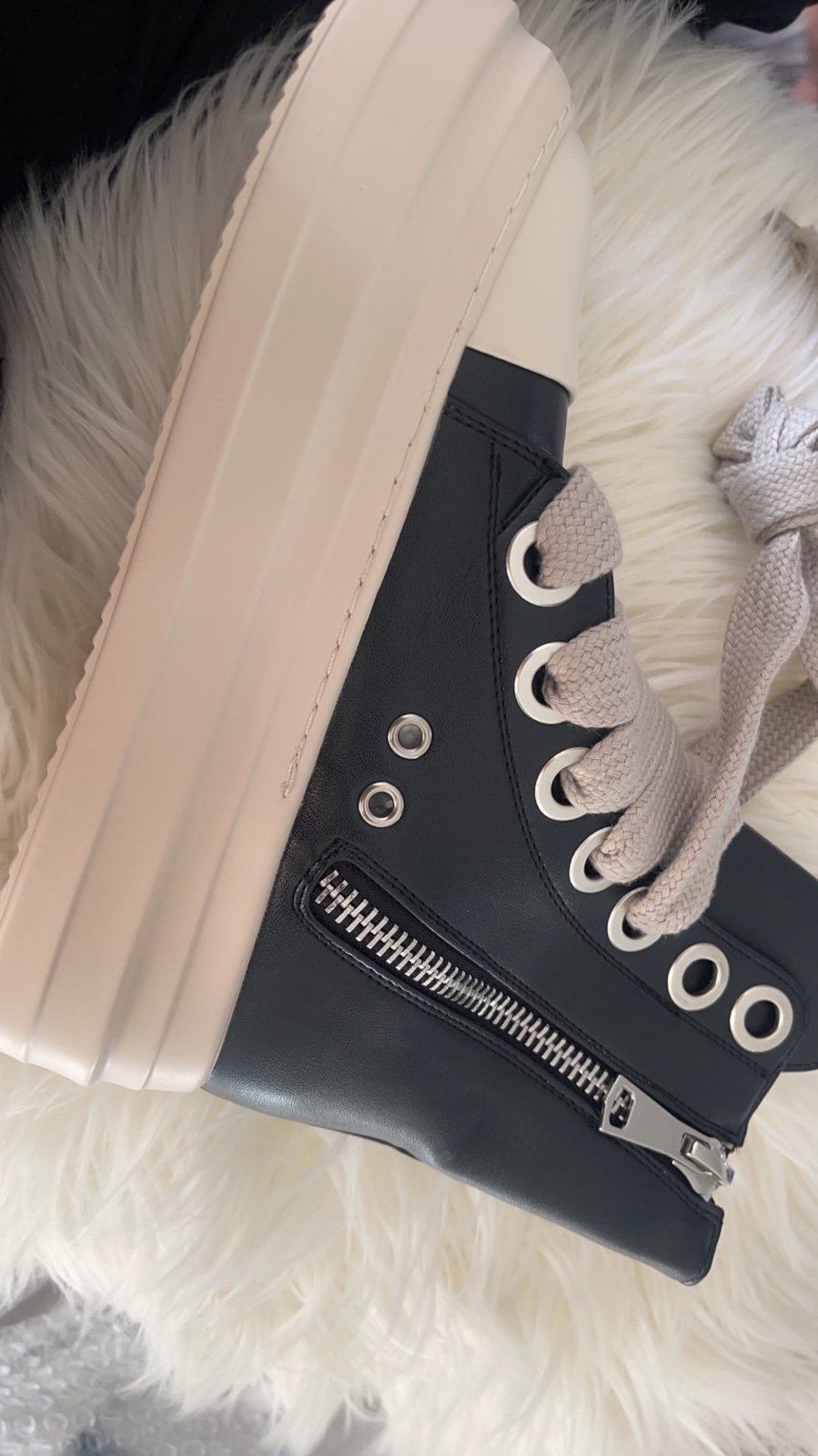 AmoreParis High Top Sneakers Jumbo Lace-up Trainers Comfort Zipper Platform Canv