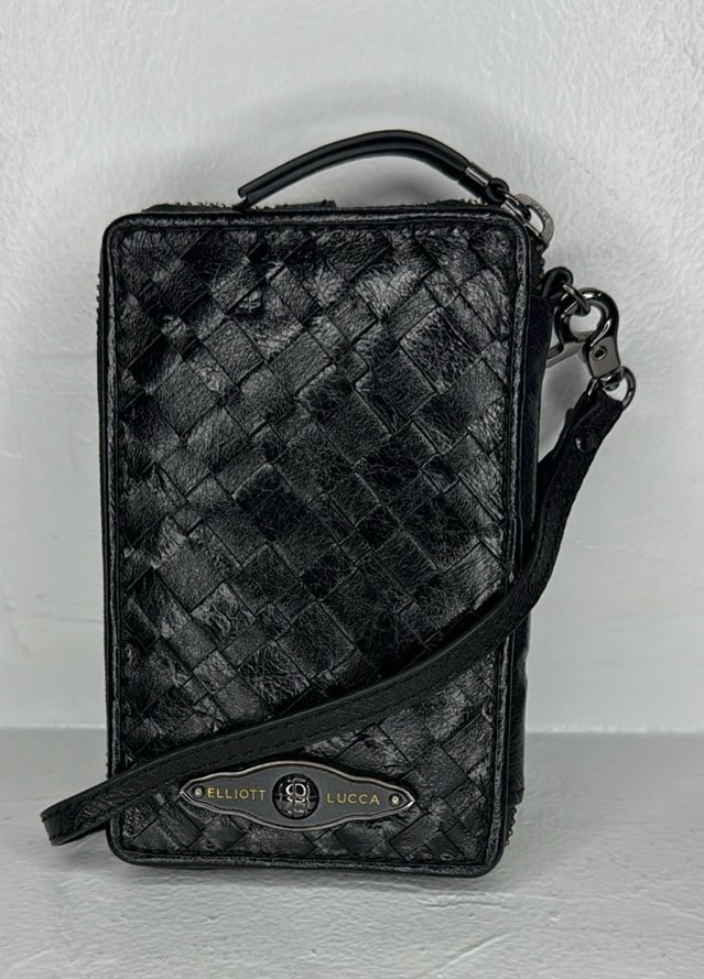 Elliott Lucca woven black leather phone wallet/wristlet