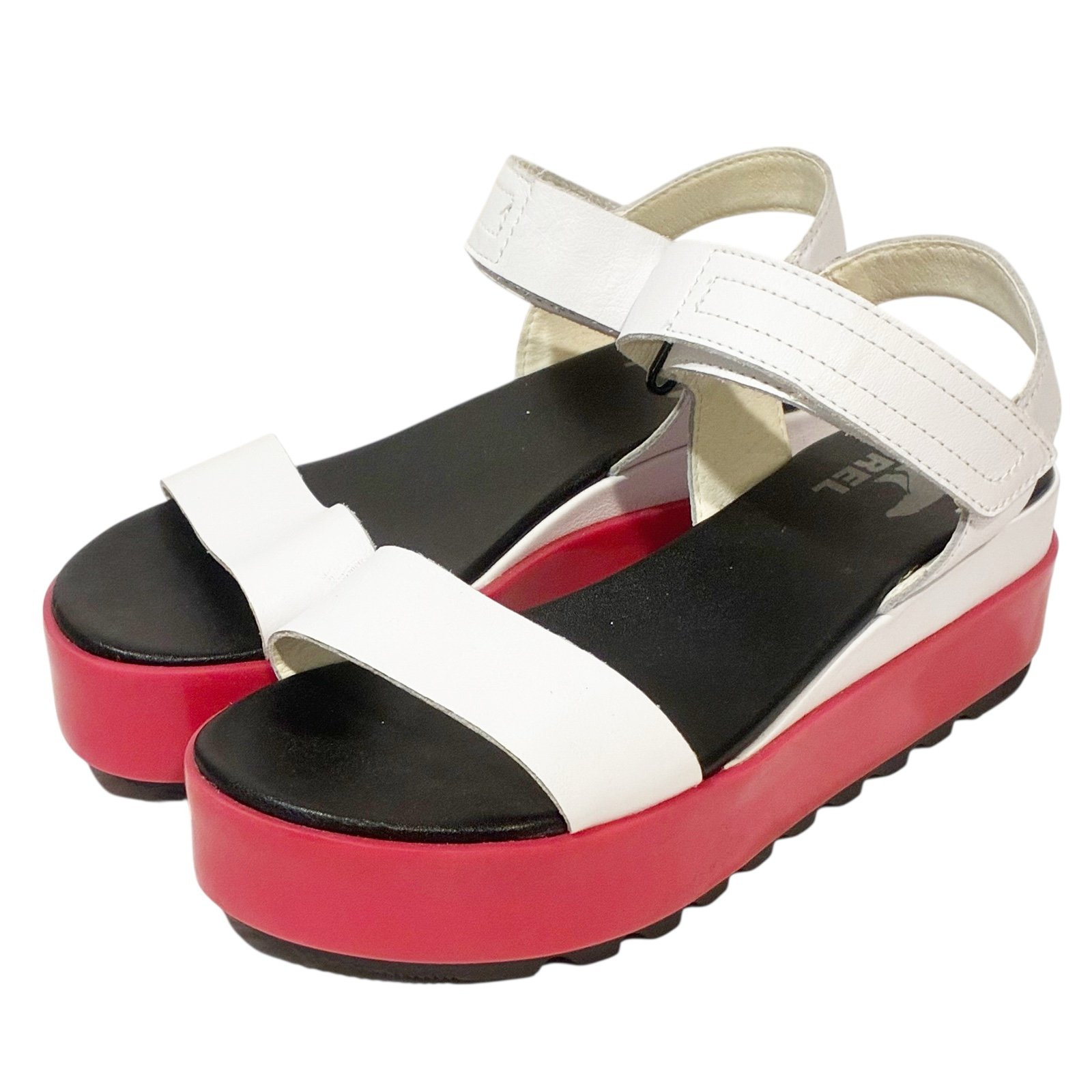 Sorel Womens Size 6.5 Cameron Leather Punch Pink White Flatform Sandals Shoes
