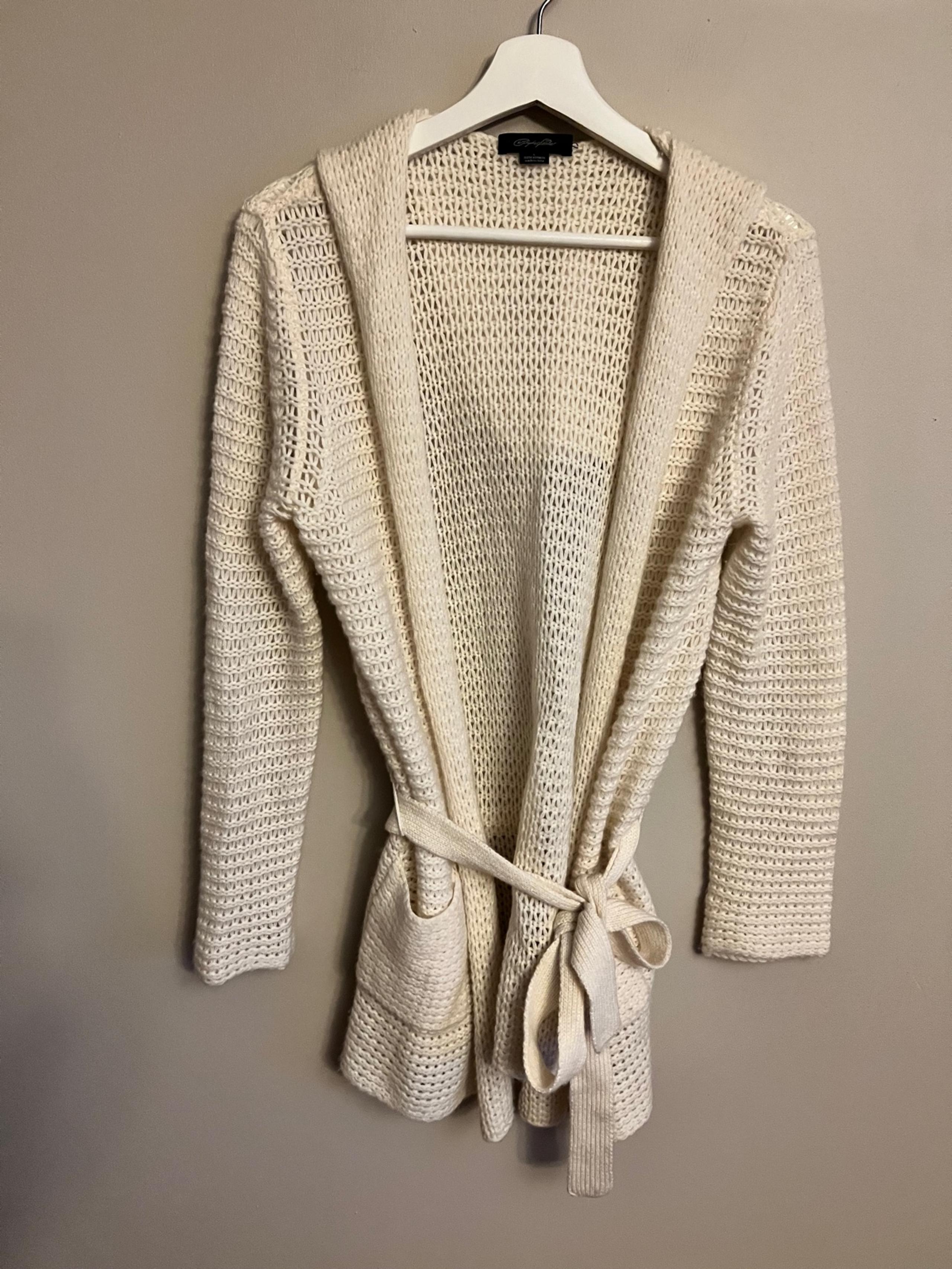 Christopher Fischer Open Knit Belted 100% Cashmere Cardigan