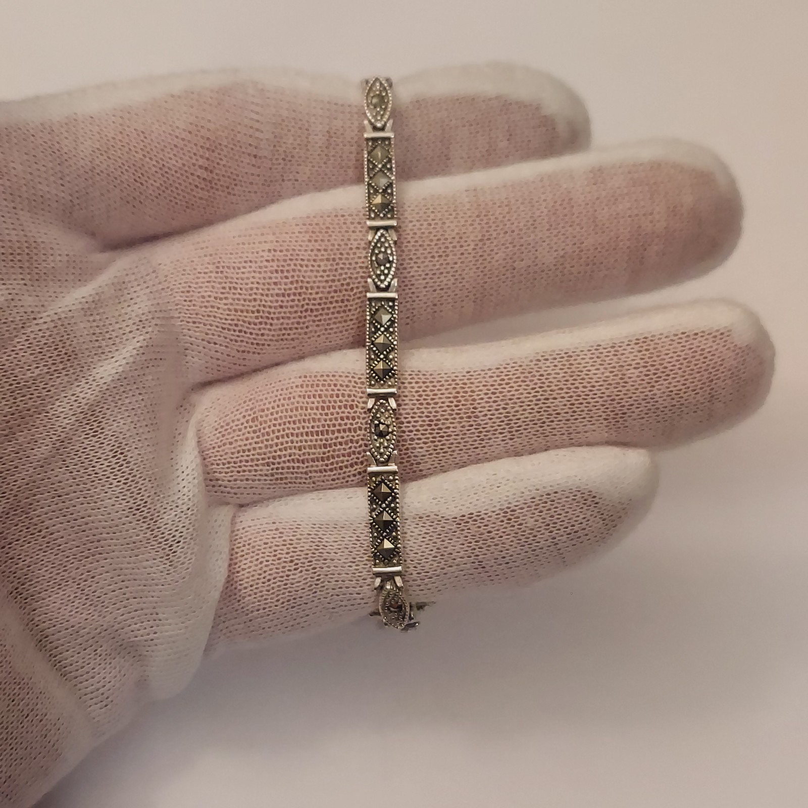 Vintage Athra ATI 925 Sterling Silver Marcasite Bracelet