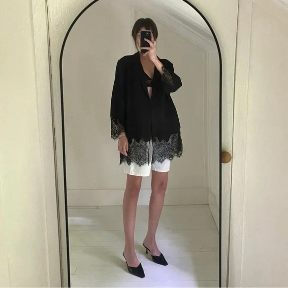 Black Label by Chico’s Lace Trim Blazer Jacket Size 3 Black