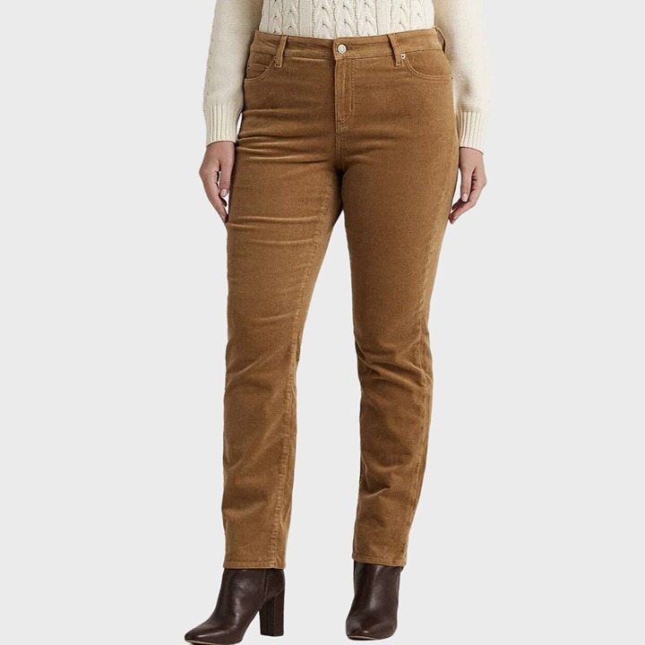 Ralph Lauren Womens Corduroy Mid-Rise Straight Leg Pants Brown Camel 16W NWT