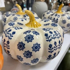 Blue Floral Ceramic Pumpkin